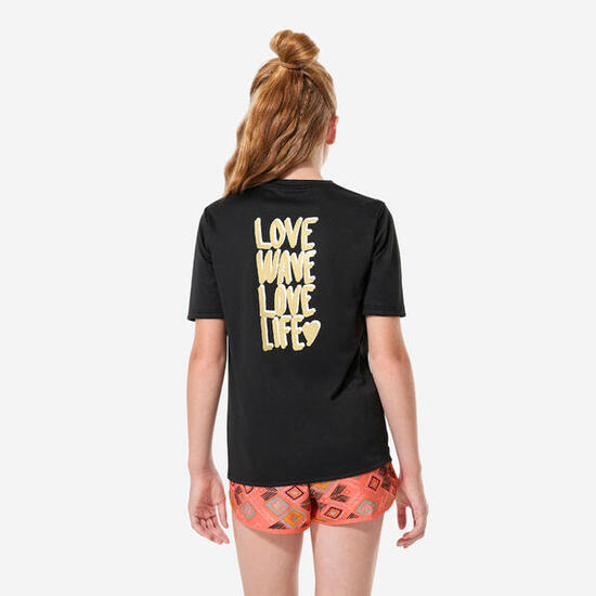 T-shirt anti UV manches courtes surf enfant - 100 Love noir