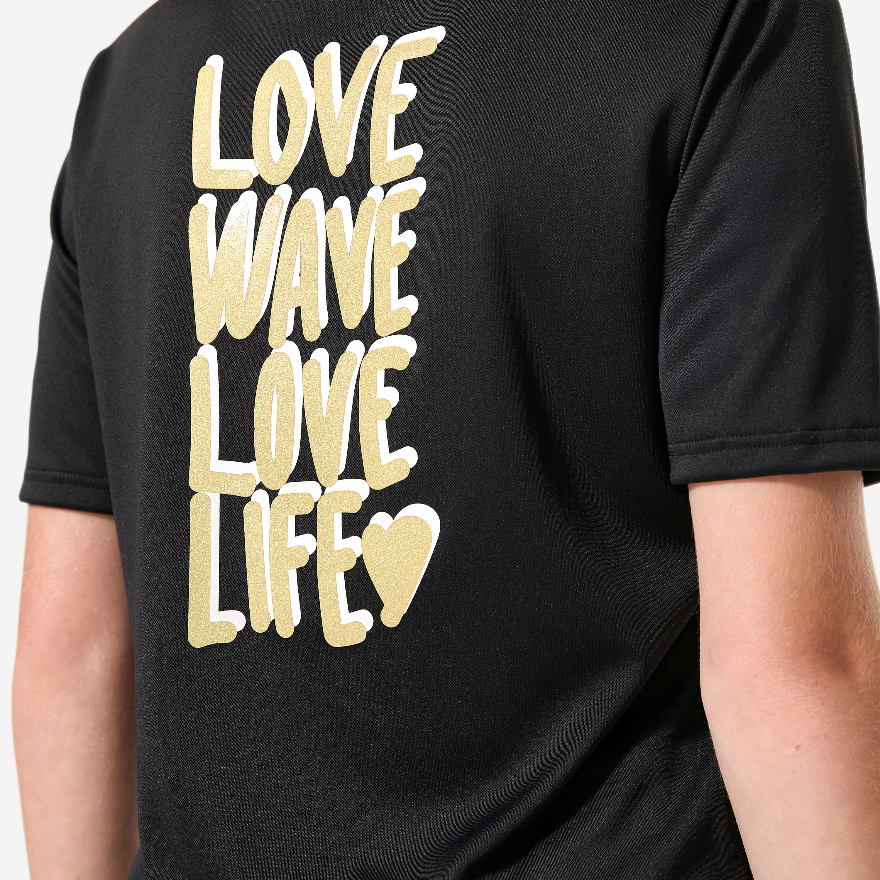 Wasser-T-Shirt Kurzarm Surfen Kinder - 100 Love schwarz 4/10