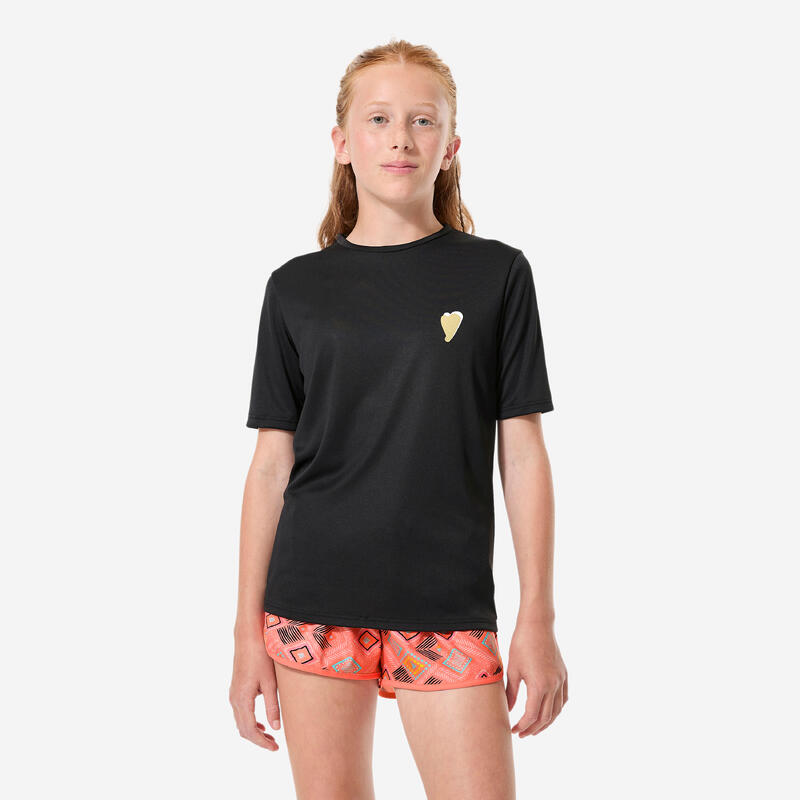 Tricou anti-UV surf 100 UPF50+, UV>95% Love Negru Copii