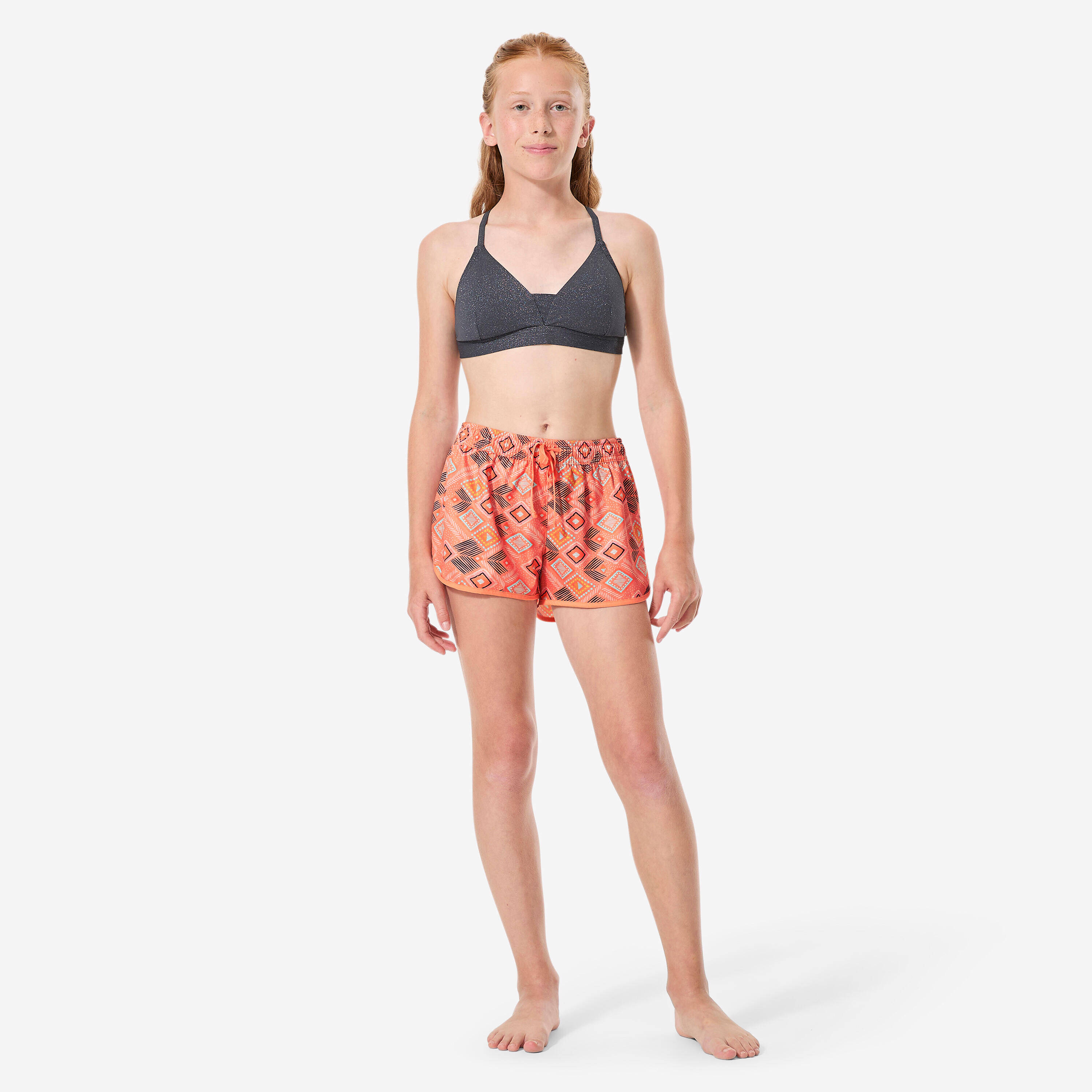 Girls’ surfing swim shorts, Katy Safi coral -  2
