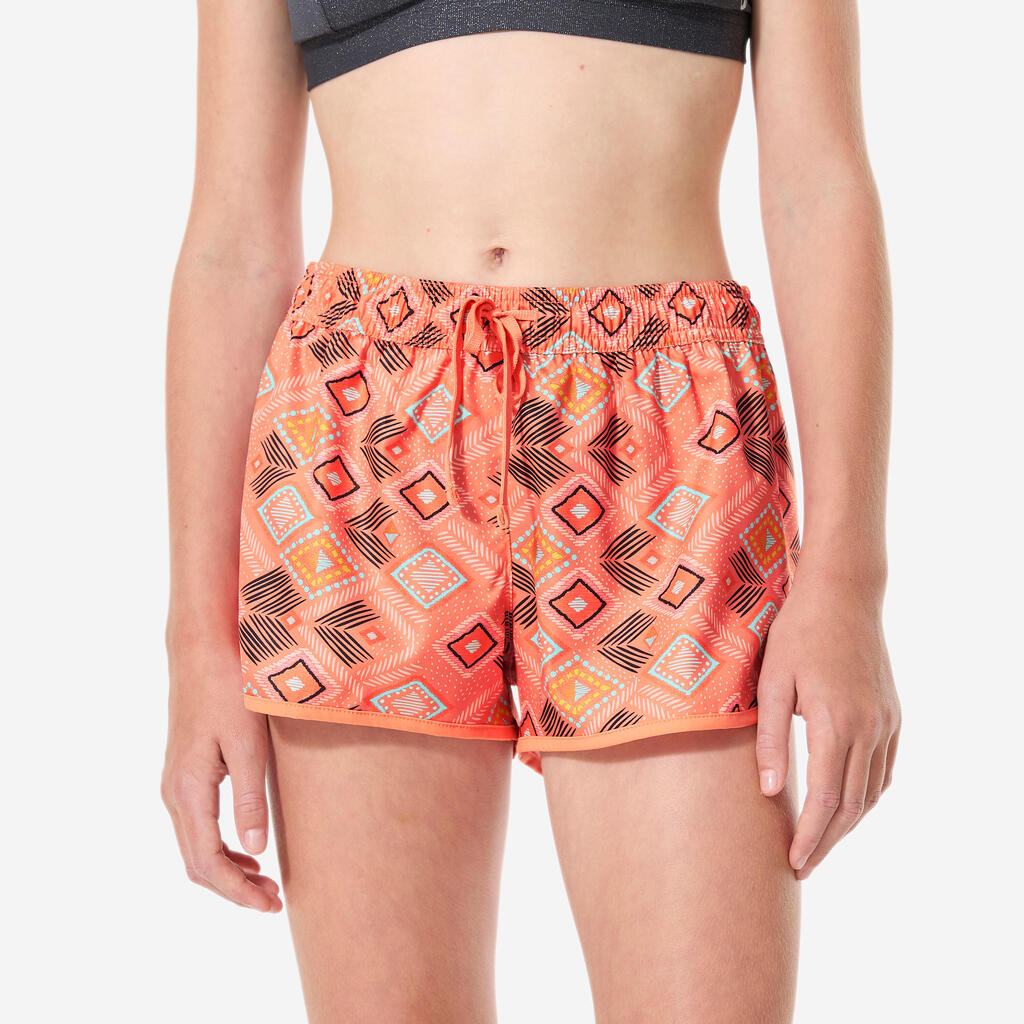 Girls’ surfing swim shorts, Katy Safi coral