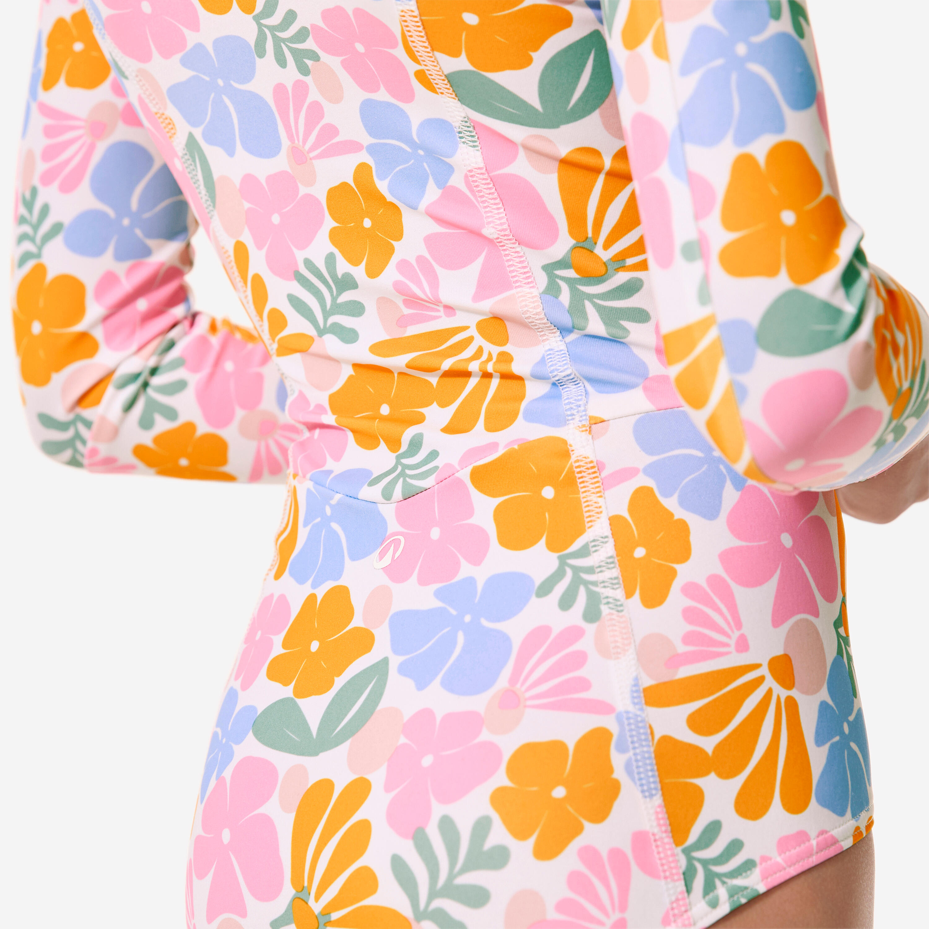 Maillot de bain surf 1 pièce manches longues anti-UV fille, Loulou vahiné blanc 7/10