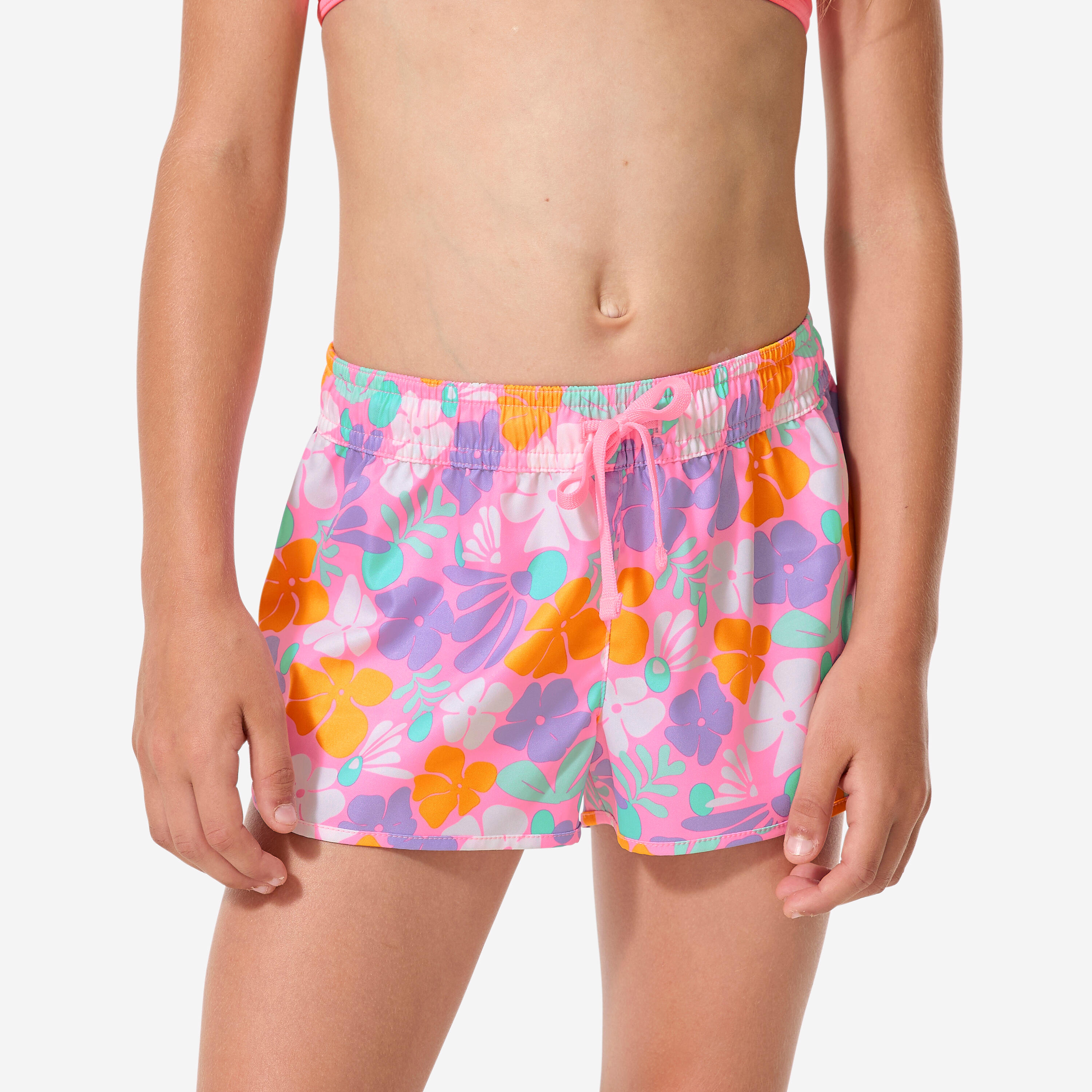 Decathlon Boardshorts Mädchen Caro 100 rosa geblümt