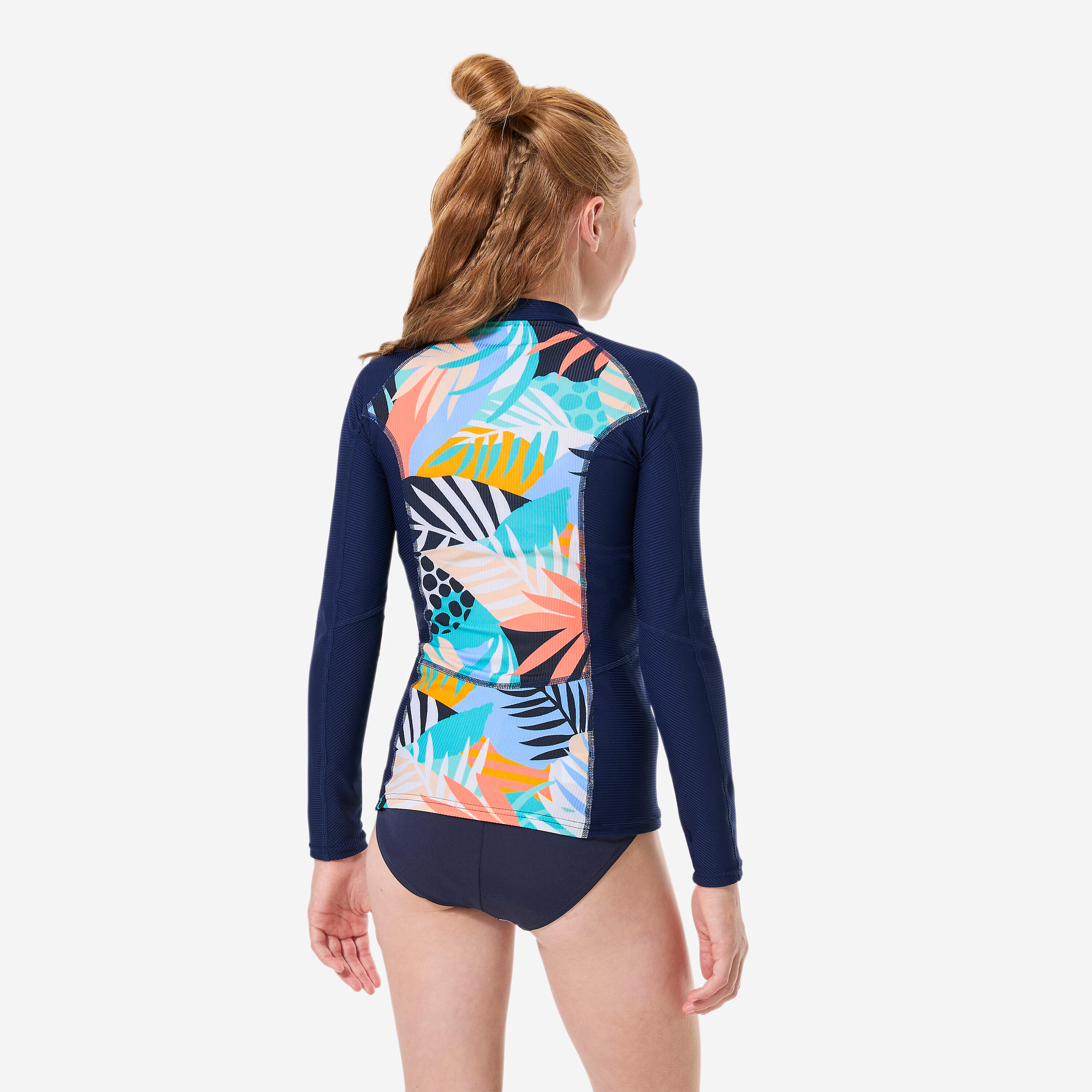 Top anti-uv surf manches longues zip fille, Palmy bleu marine 4/10