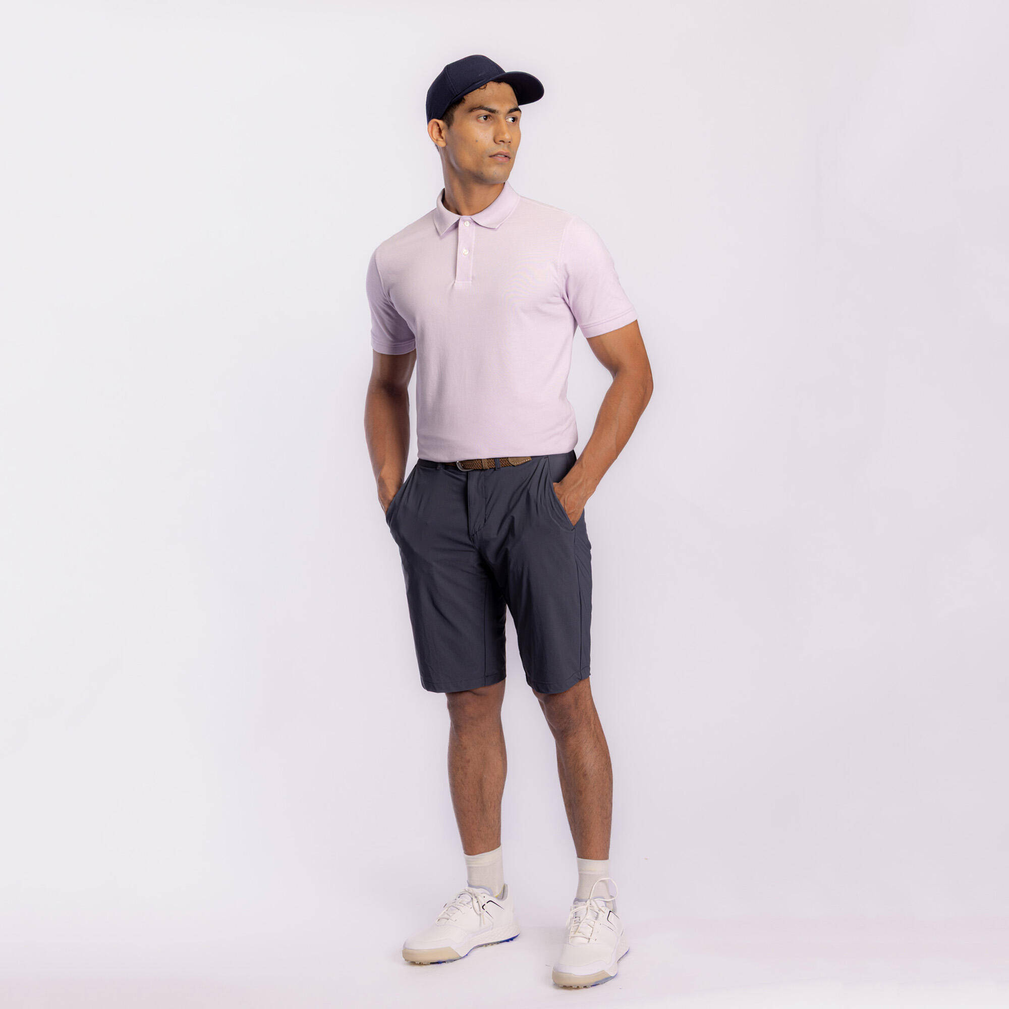 Men’s golf cotton and polyester short-sleeved polo shirt - MW500 lilac -  3