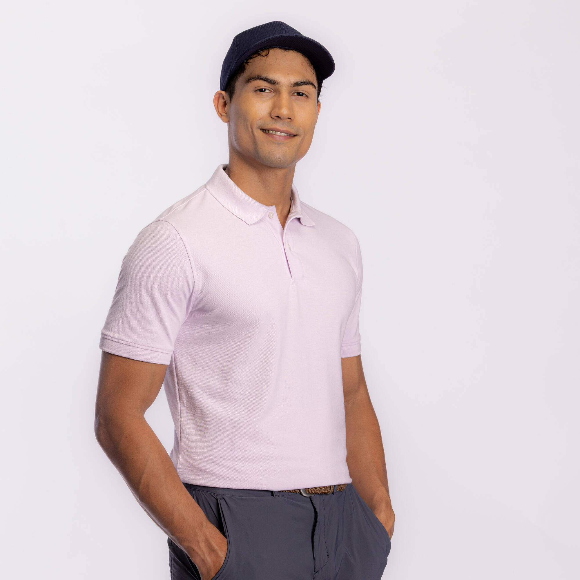 Men’s golf cotton and polyester short-sleeved polo shirt - MW500 lilac -  1