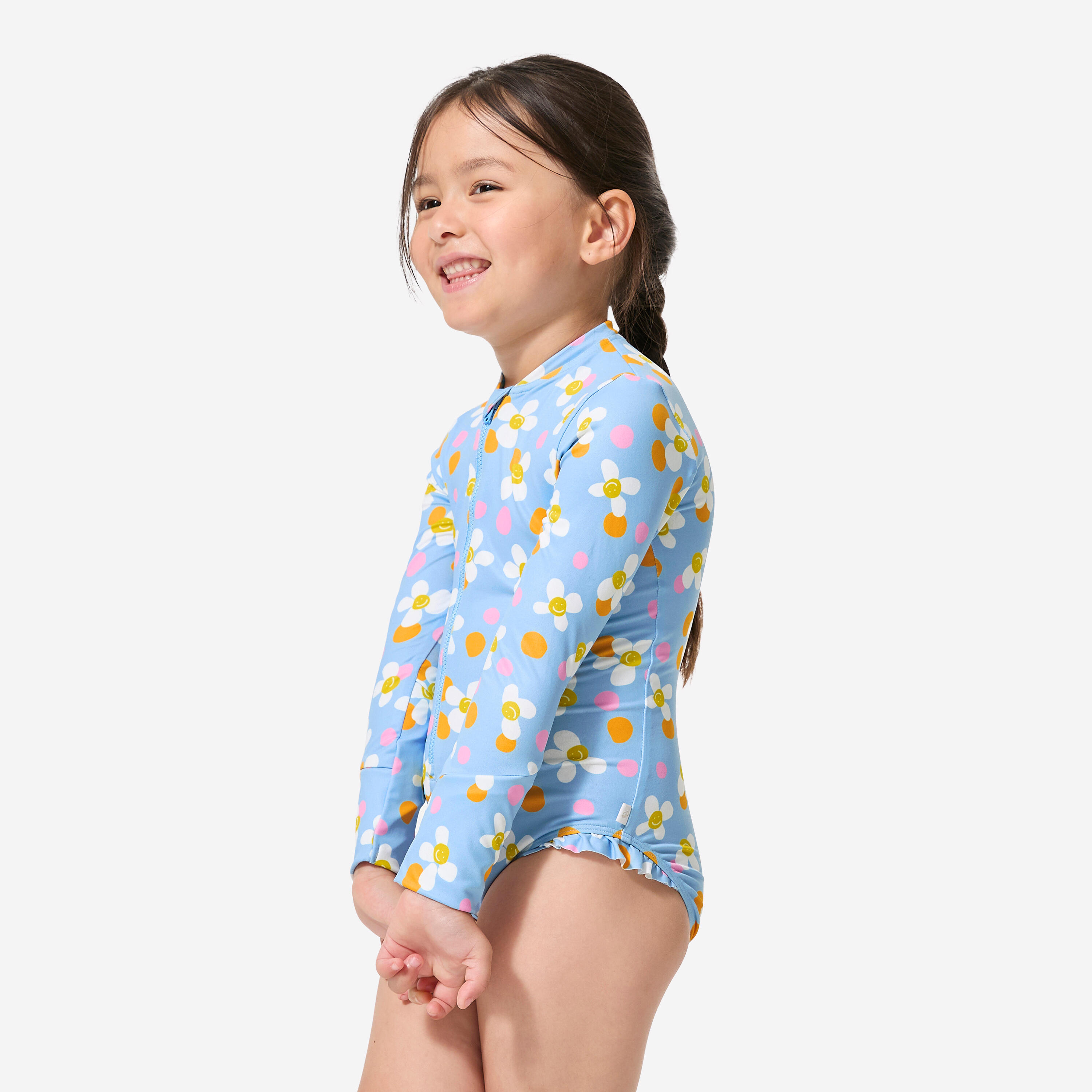 Maillot de bain 1 pièce anti UV manches longues bébé / fille, Izia bleu pop 5/12