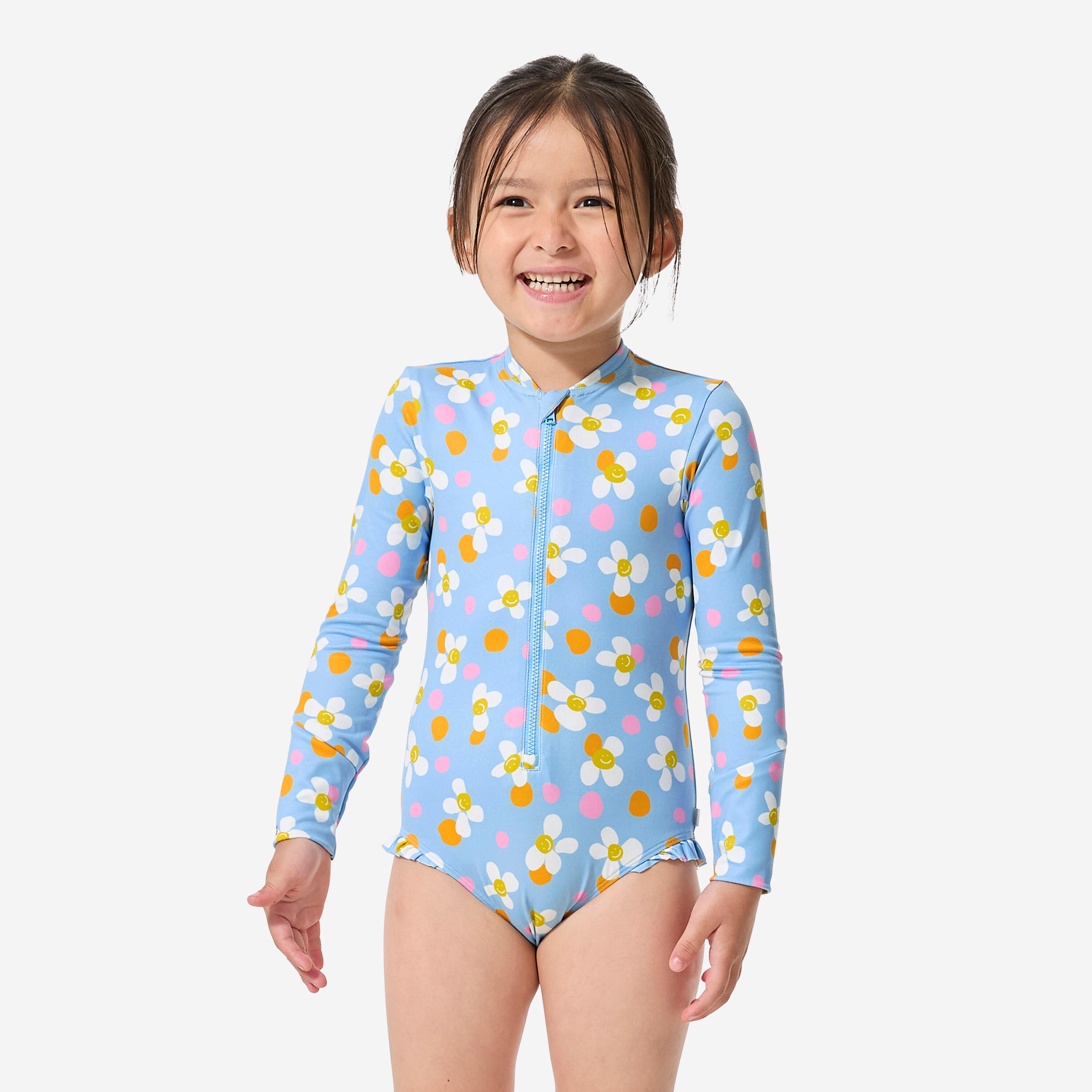 Maillot de bain 1 pièce anti UV manches longues bébé / fille, Izia bleu pop 2/12
