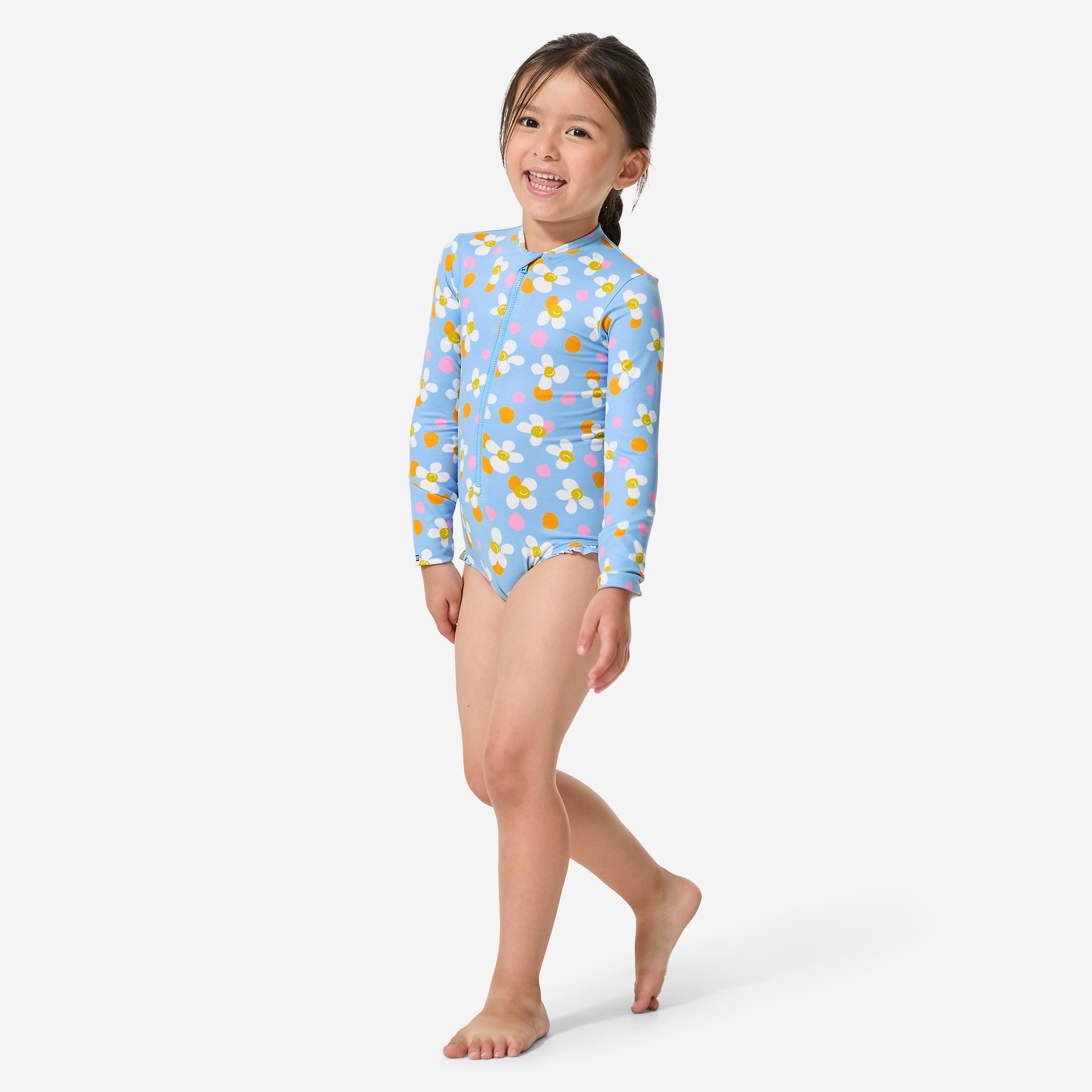 Maillot de bain 1 pièce anti UV manches longues bébé / fille, Izia bleu pop 4/12