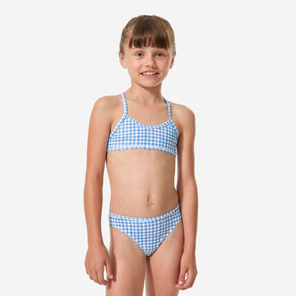 Maillot 2 pièces surf bretelles croisées fille - Boni vert et blanc