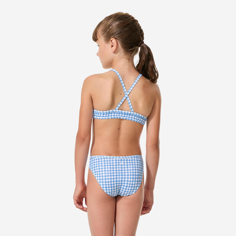 Çocuk Yuvarlak Yaka Bikini Takımı - Mavi - Çiçek Desenli - BONI