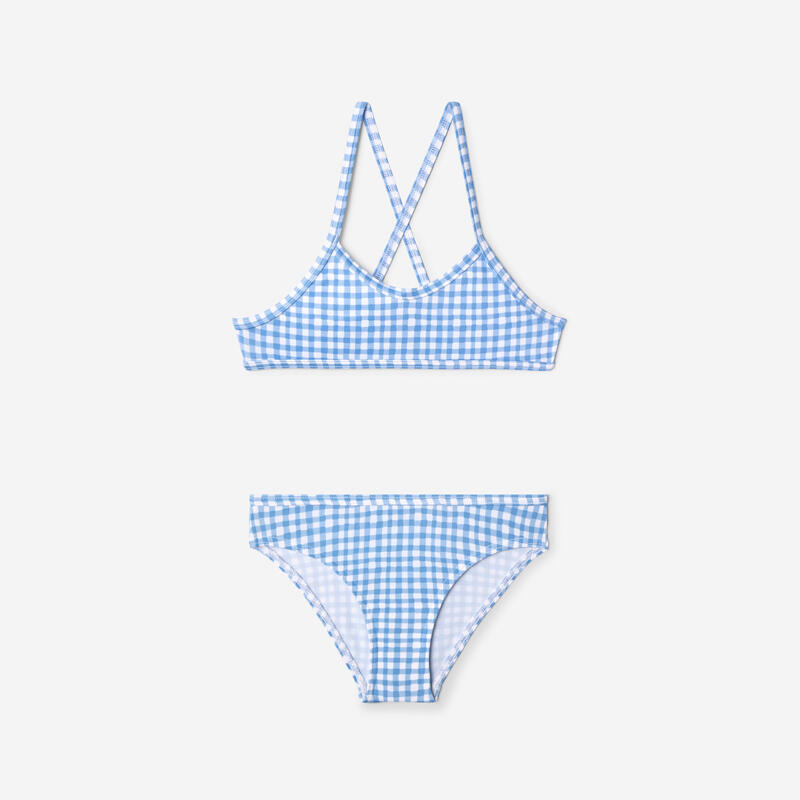 Çocuk Yuvarlak Yaka Bikini Takımı - Mavi - Çiçek Desenli - BONI