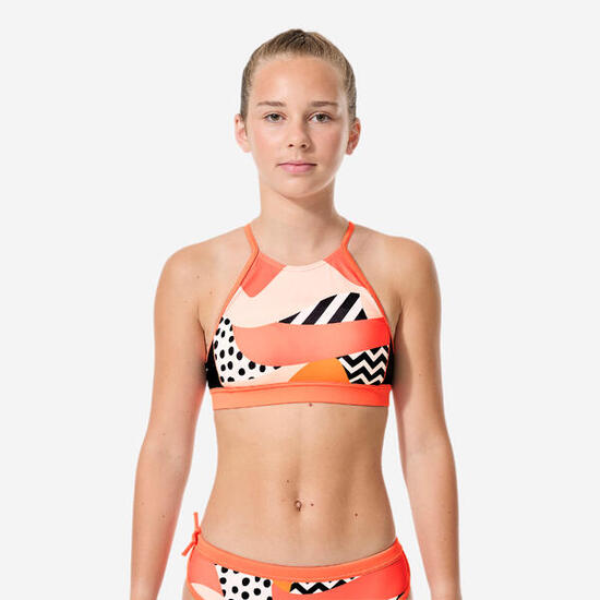 Haut de maillot de bain surf brassière fille, 900 Baha Holy orange