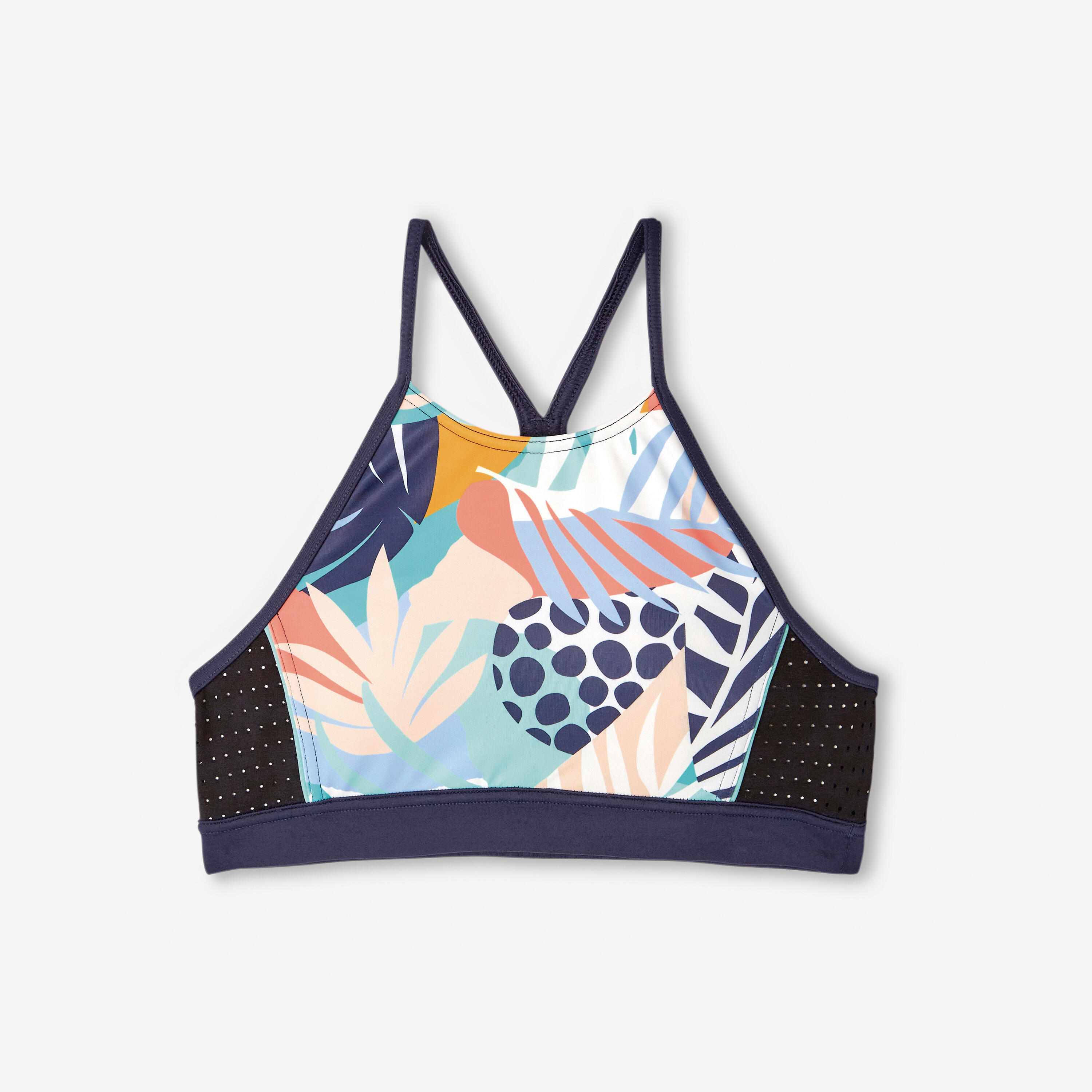 Haut de maillot de bain surf brassière fille, 900 Baha Palmy bleu 7/8