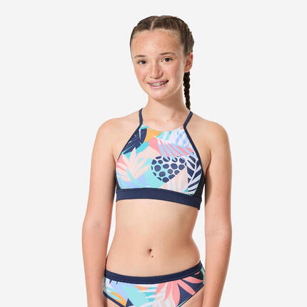 Haut de maillot de bain surf brassière fille - 900 Baha posy rose