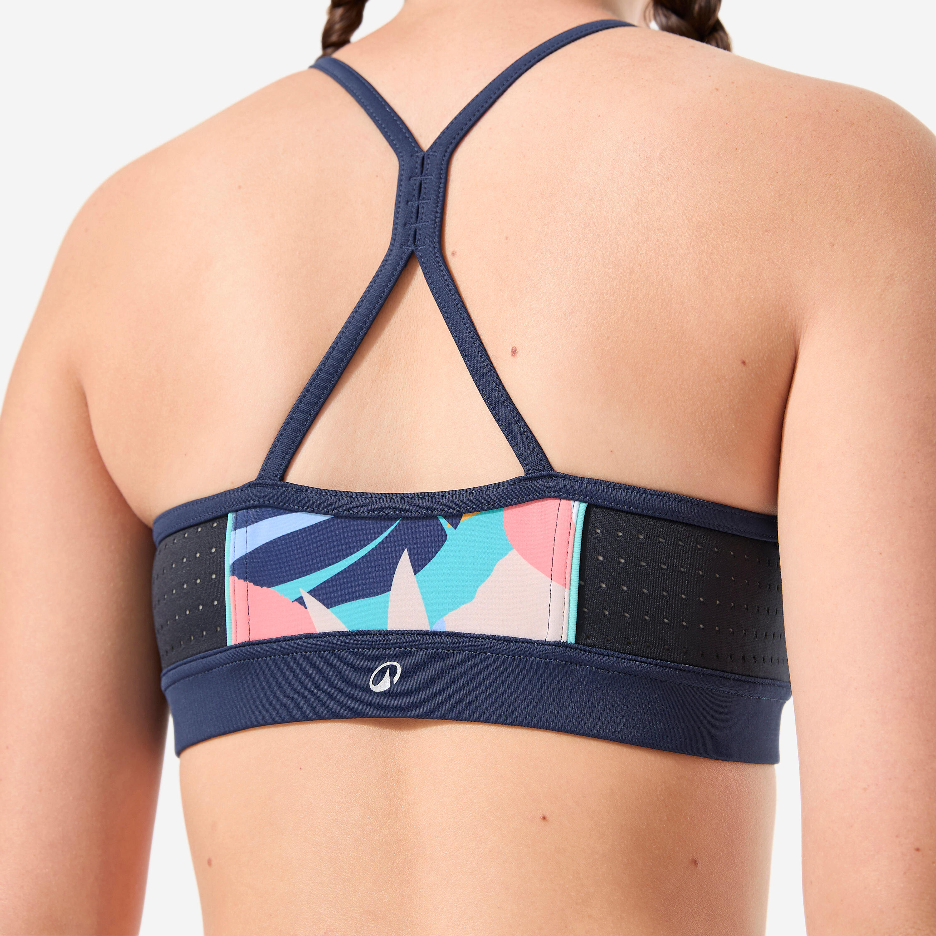 Haut de maillot de bain surf brassière fille, 900 Baha Palmy bleu 6/8