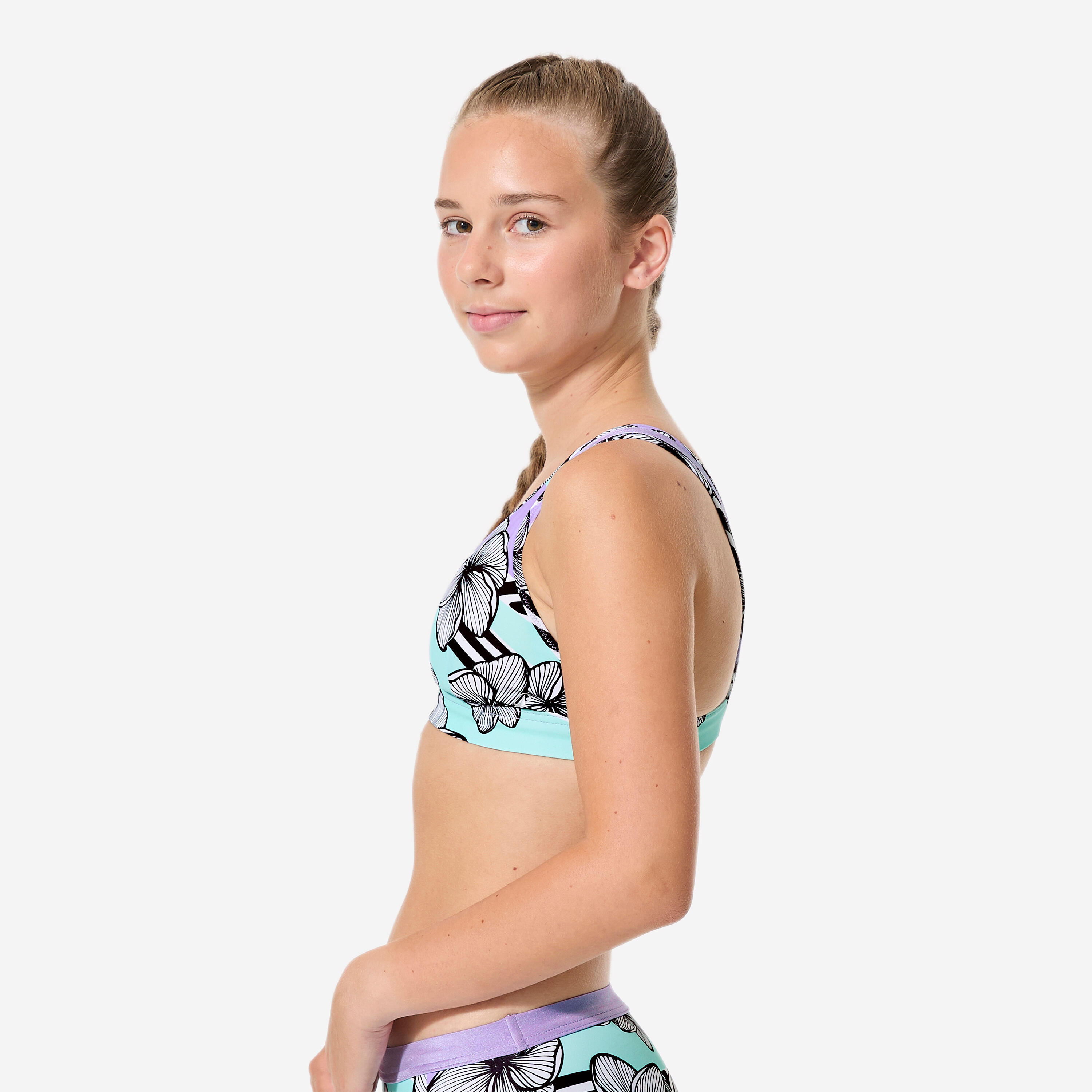 Haut de maillot de bain triangle fleuri surf fille, Lily vaya mauve 4/9