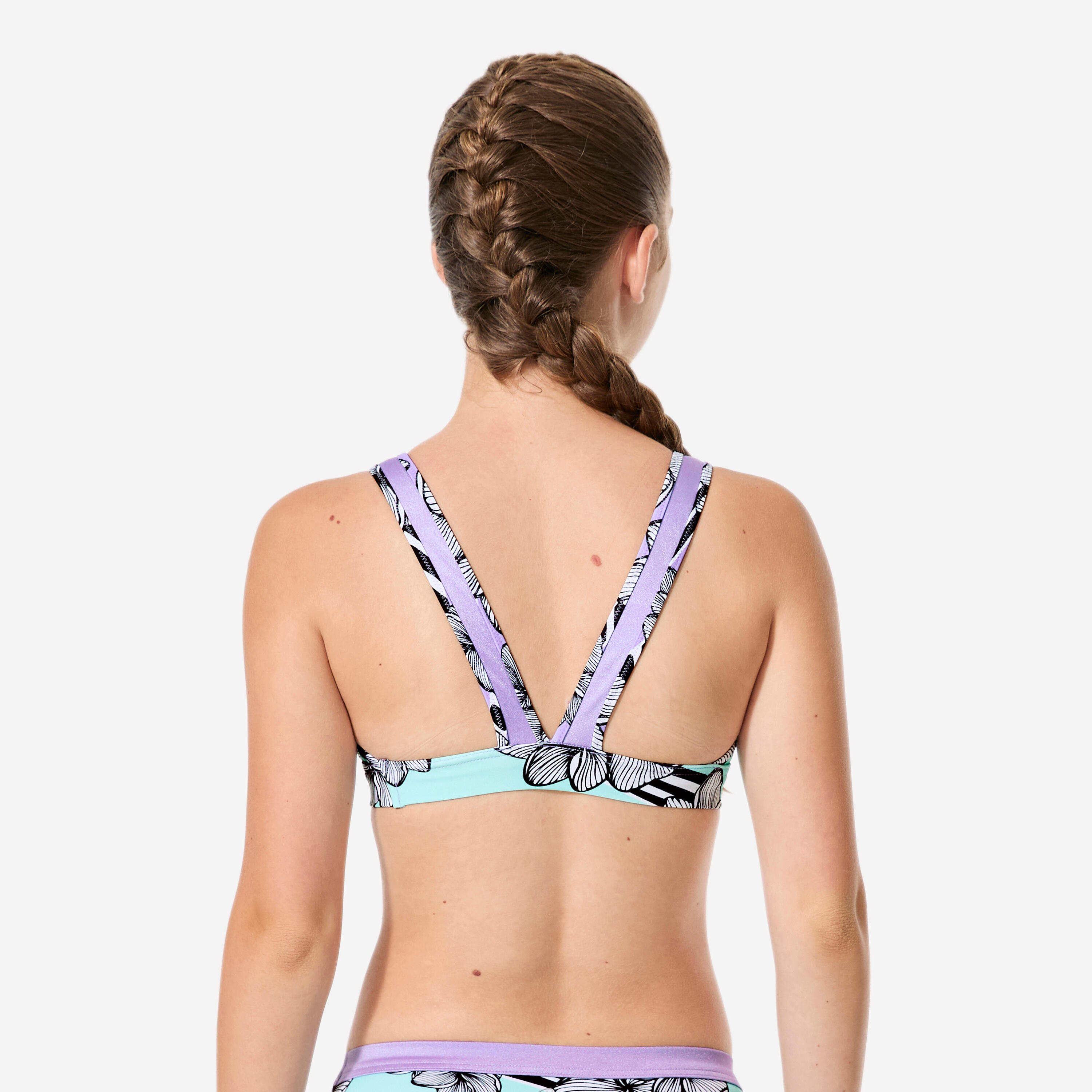 Haut de maillot de bain triangle fleuri surf fille, Lily vaya mauve 3/9