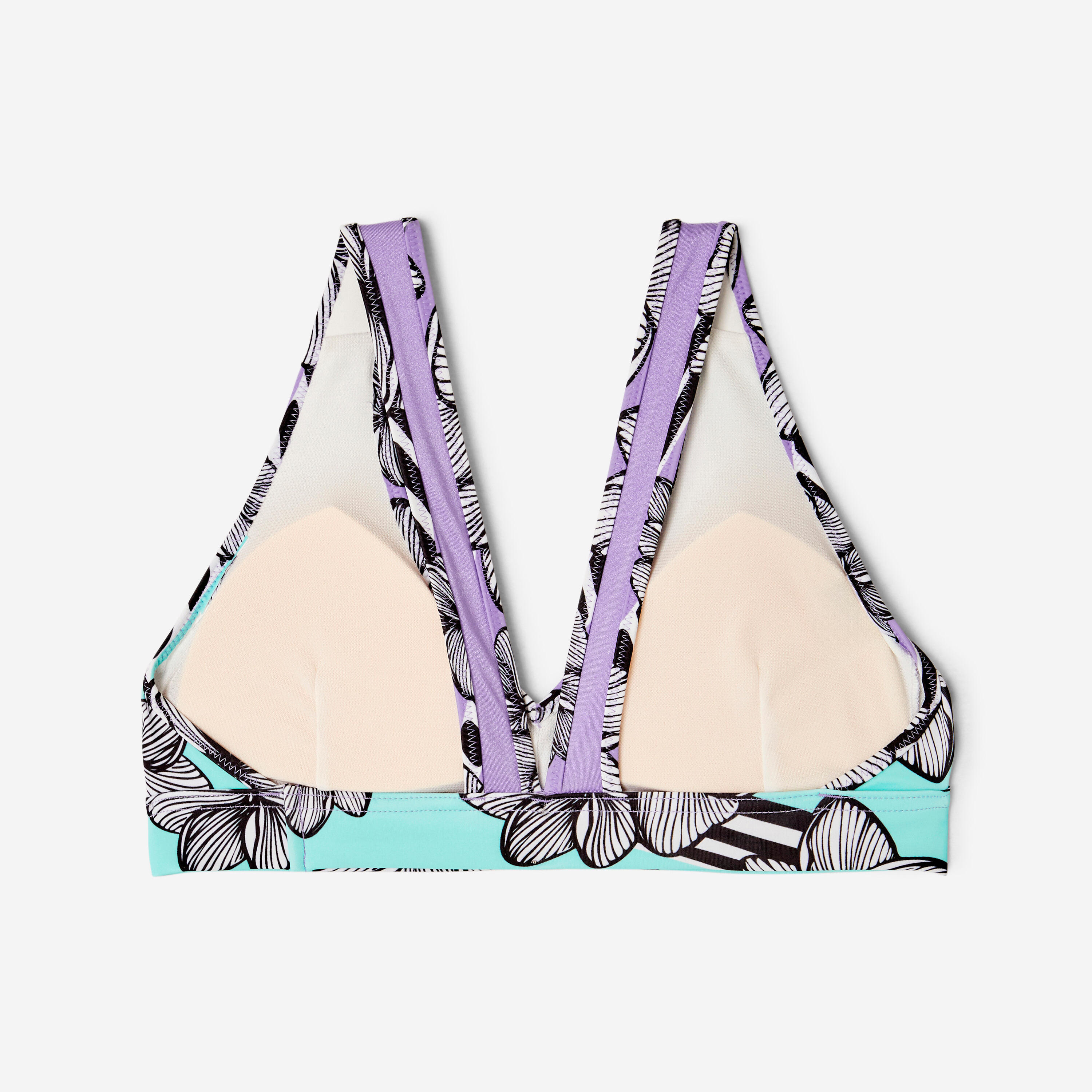 Haut de maillot de bain triangle fleuri surf fille, Lily vaya mauve 8/9