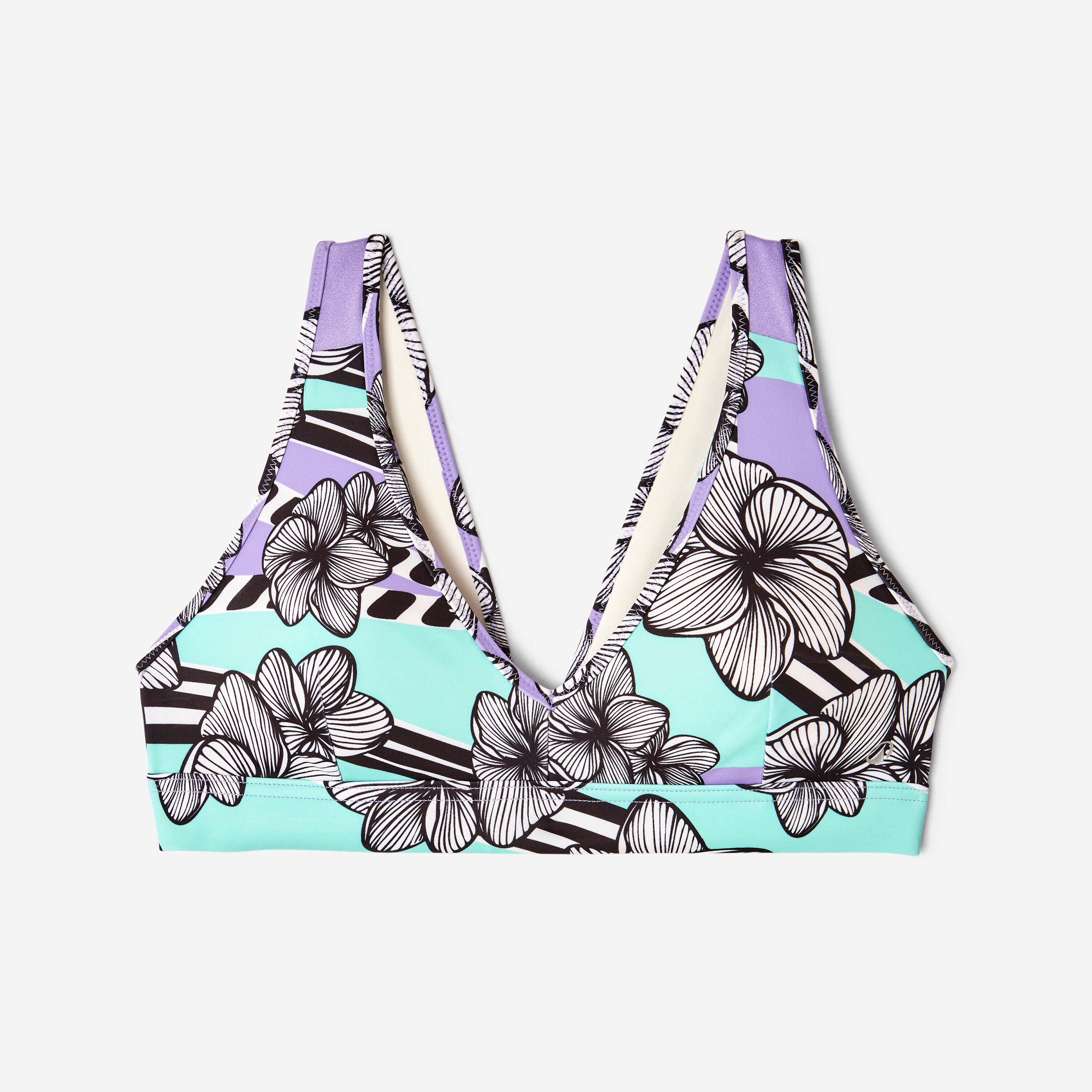 Haut de maillot de bain triangle fleuri surf fille, Lily vaya mauve 7/9
