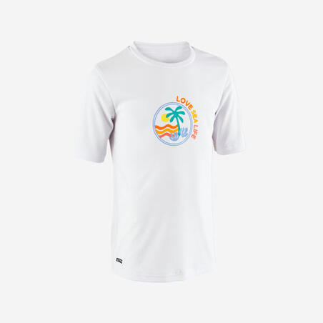 Футболка дитяча 100 Love для серфінгу з УФ-захистом біла