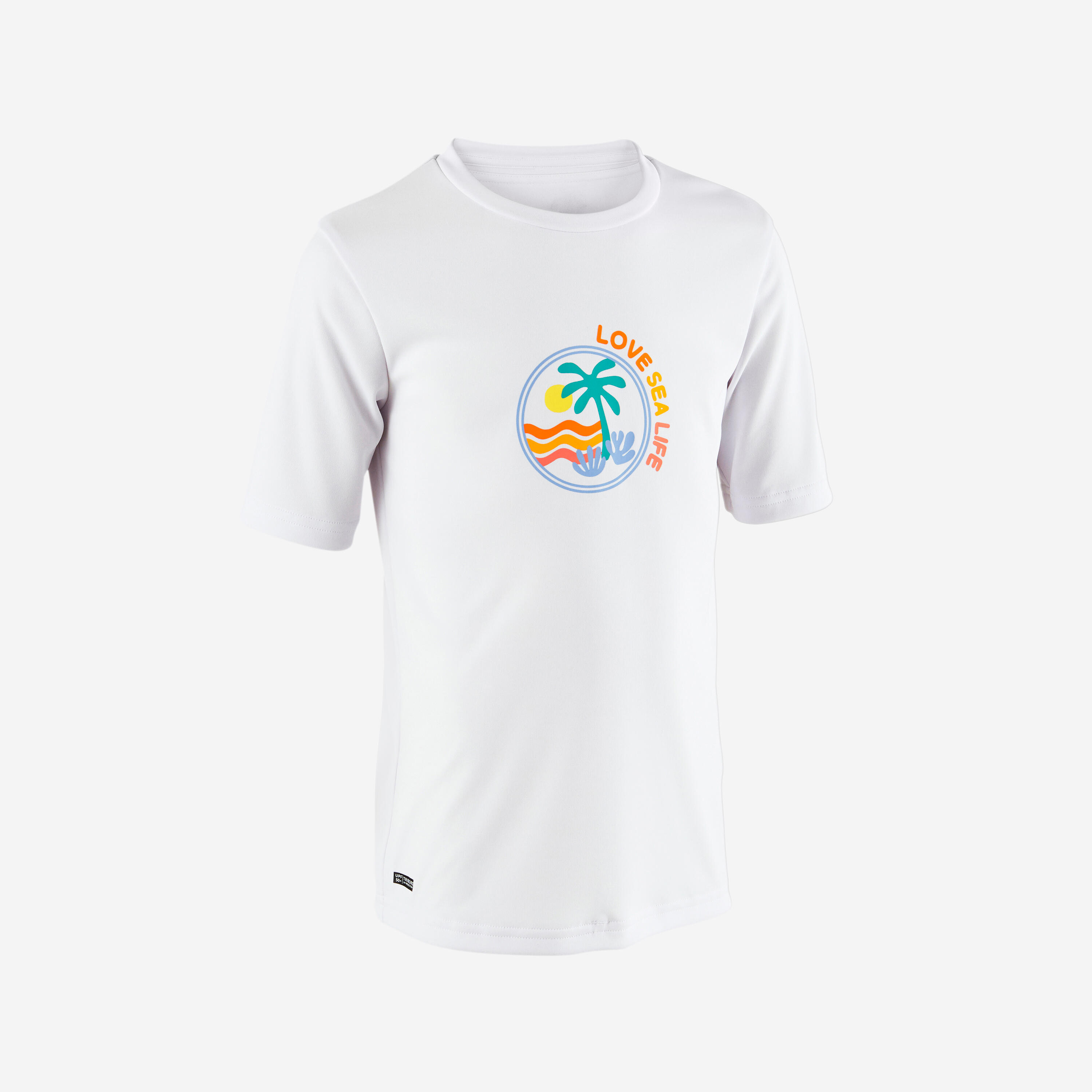 T-shirt anti UV surf enfant - 100 Love life blanc 6/8