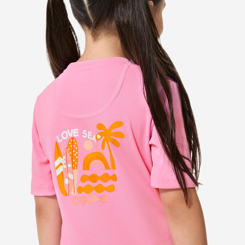 Tricou anti UV 100 UPF50+, UV>95% Love sea Roz Copii