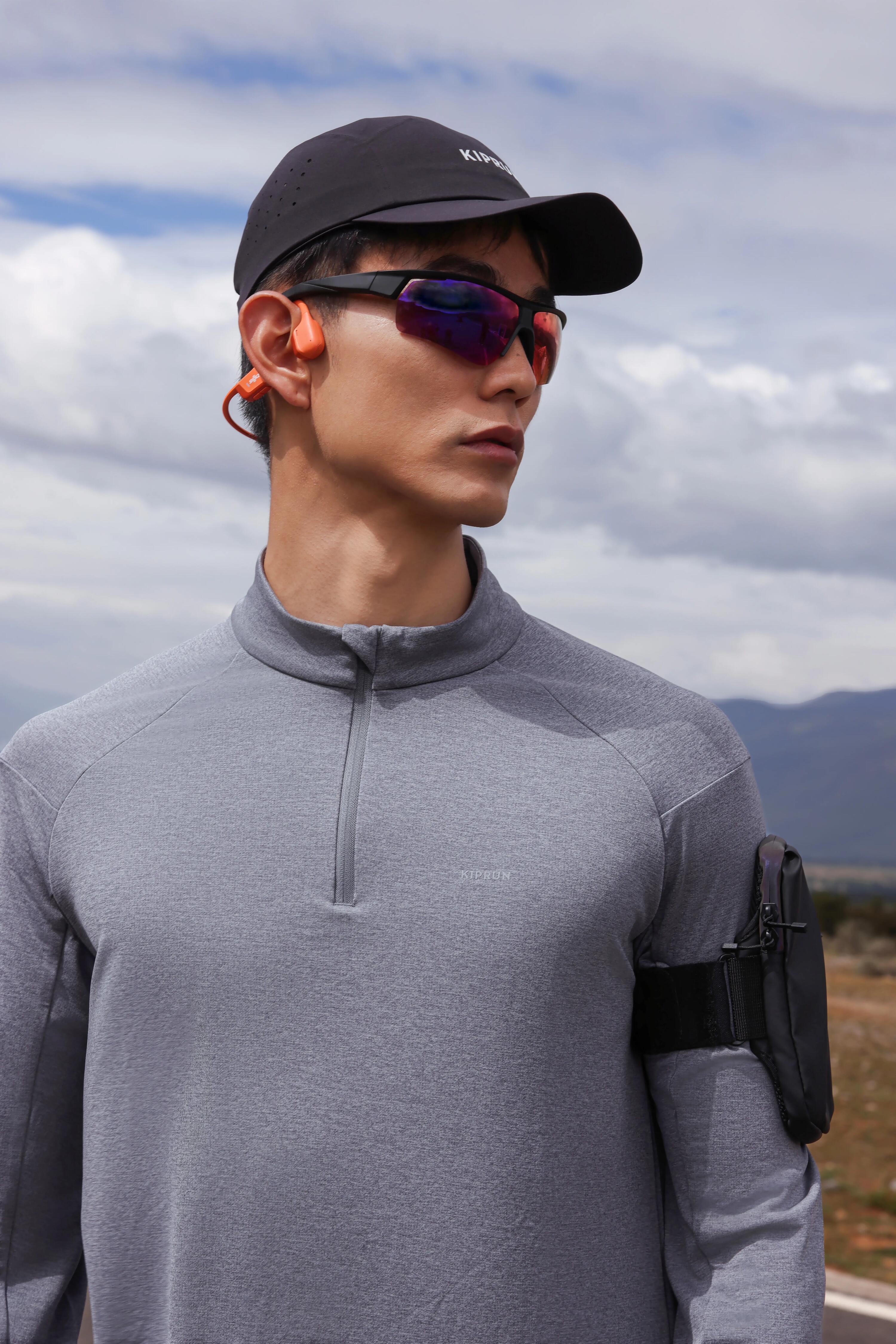 Laufshirt langarm Herren 1/2 Reißverschluss warm atmungsaktiv - Run 100 grau 7/10