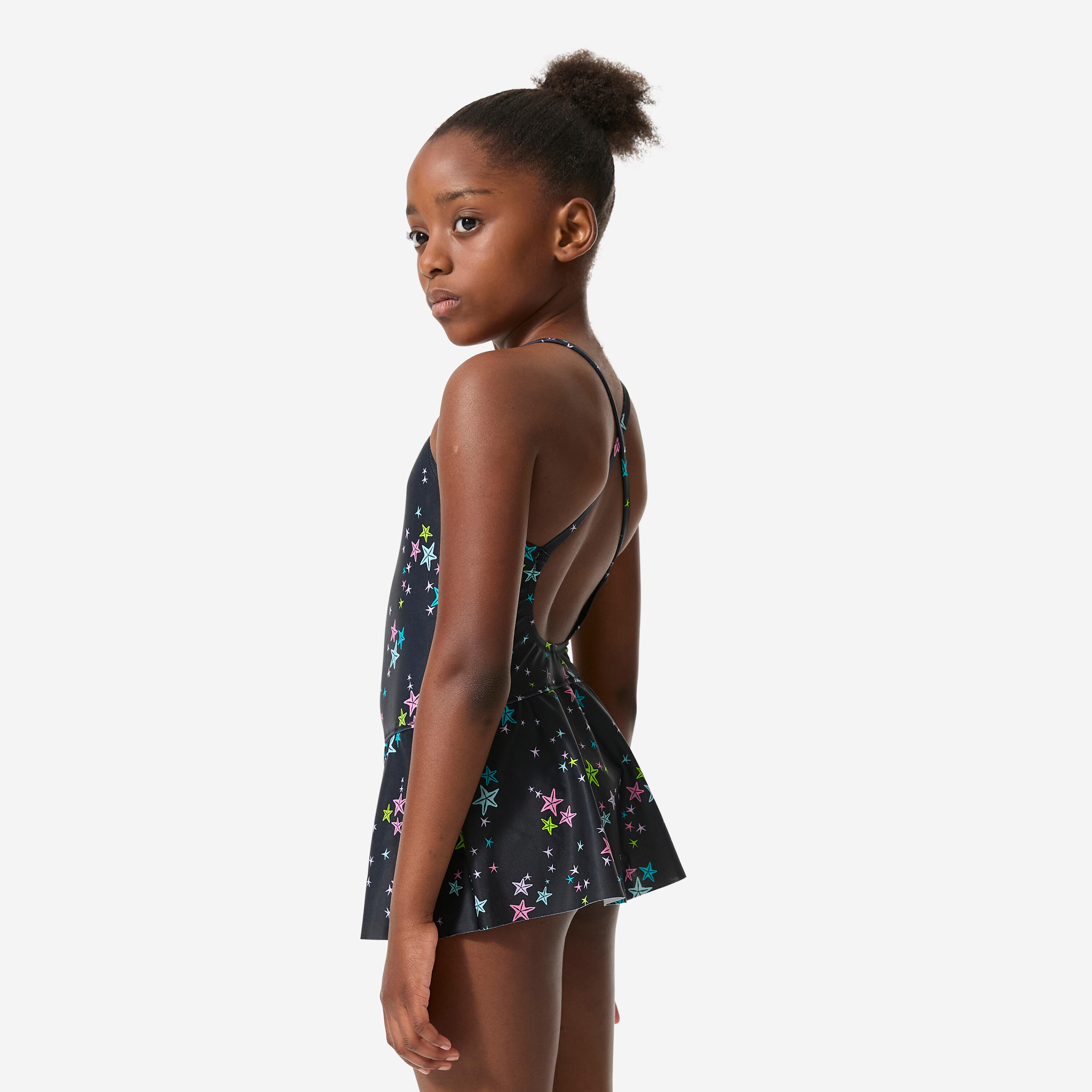 Badeanzug zum Schwimmen mit Röckchen für Mädchen Kinder, lila star schwarz 4/14