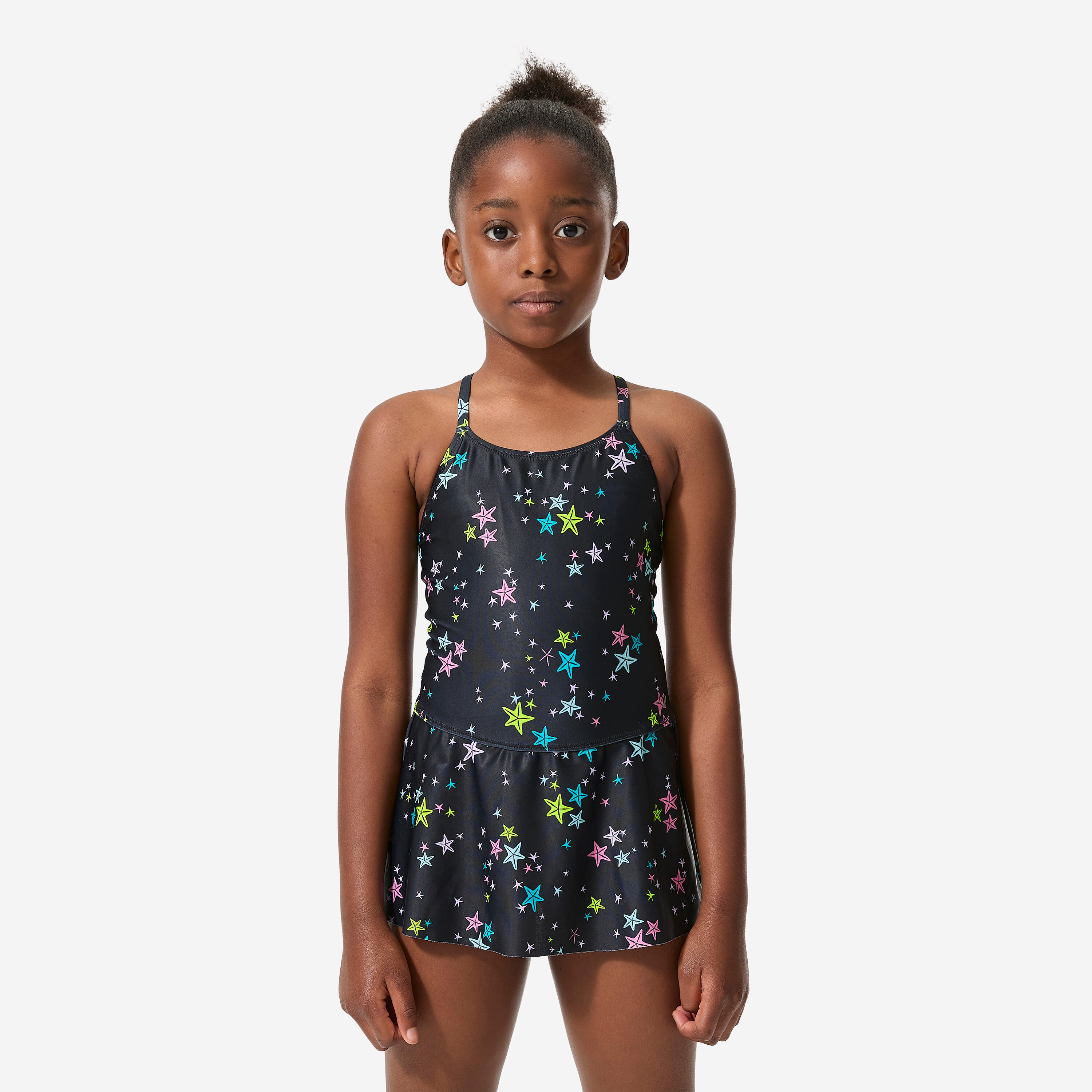 Decathlon Badeanzug Mädchen Röckchen - Lila Star schwarz