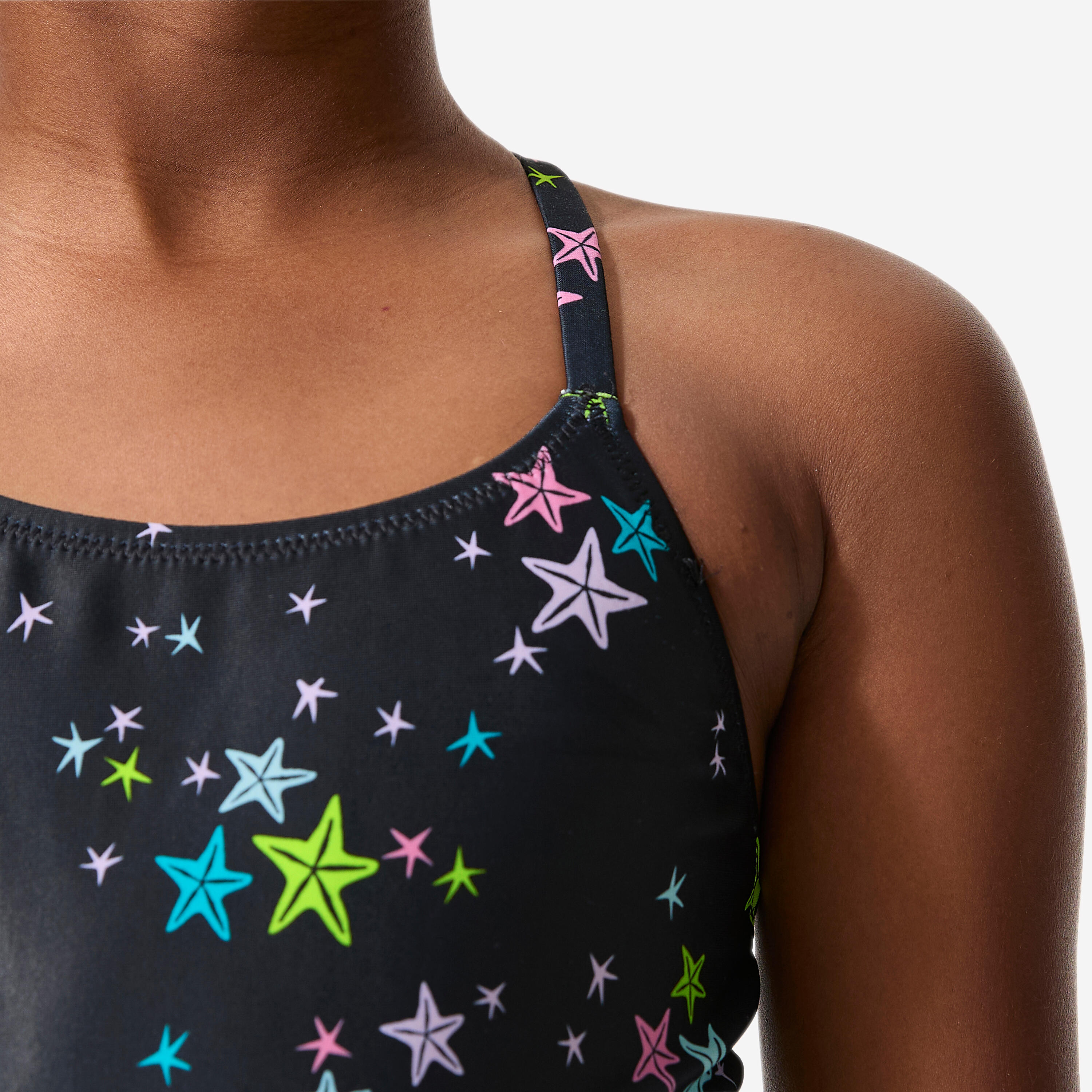 Badeanzug zum Schwimmen mit Röckchen für Mädchen Kinder, lila star schwarz 7/14