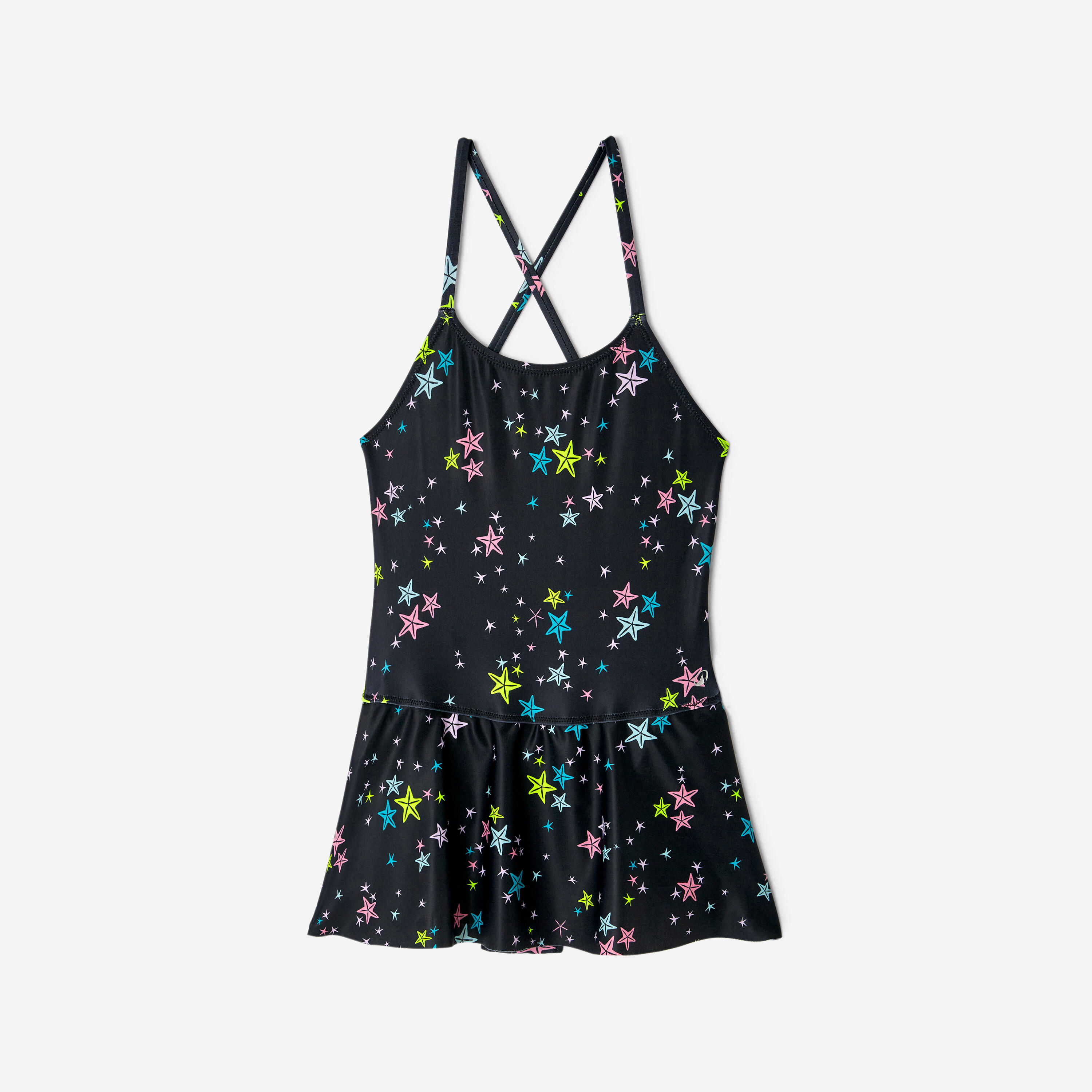 Badeanzug zum Schwimmen mit Röckchen für Mädchen Kinder, lila star schwarz 8/14