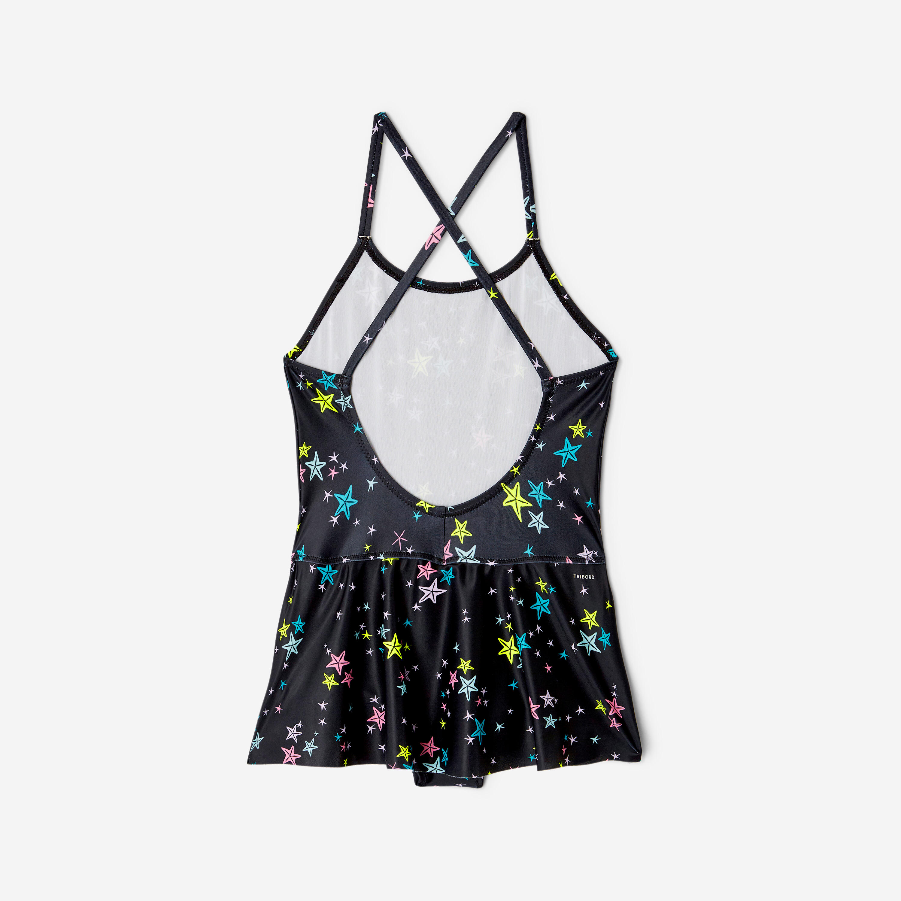Badeanzug zum Schwimmen mit Röckchen für Mädchen Kinder, lila star schwarz 9/14