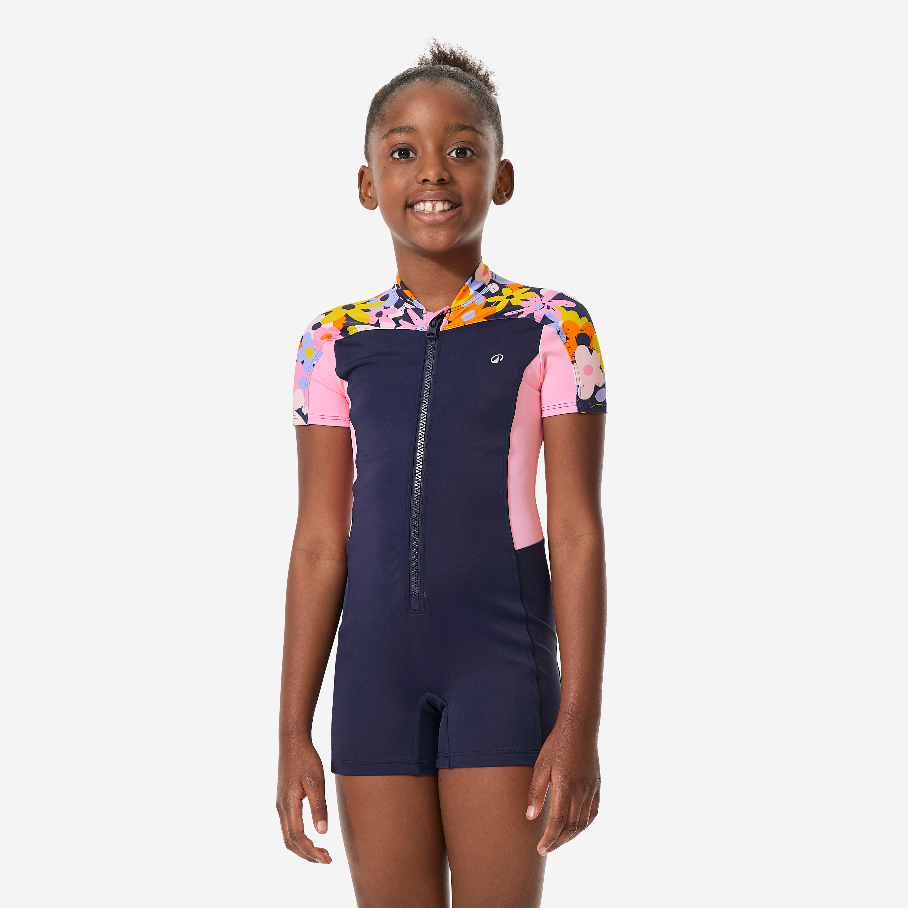 Maillot de bain combinaison shorty natation fille enfant, una lys marine - WINDTALK