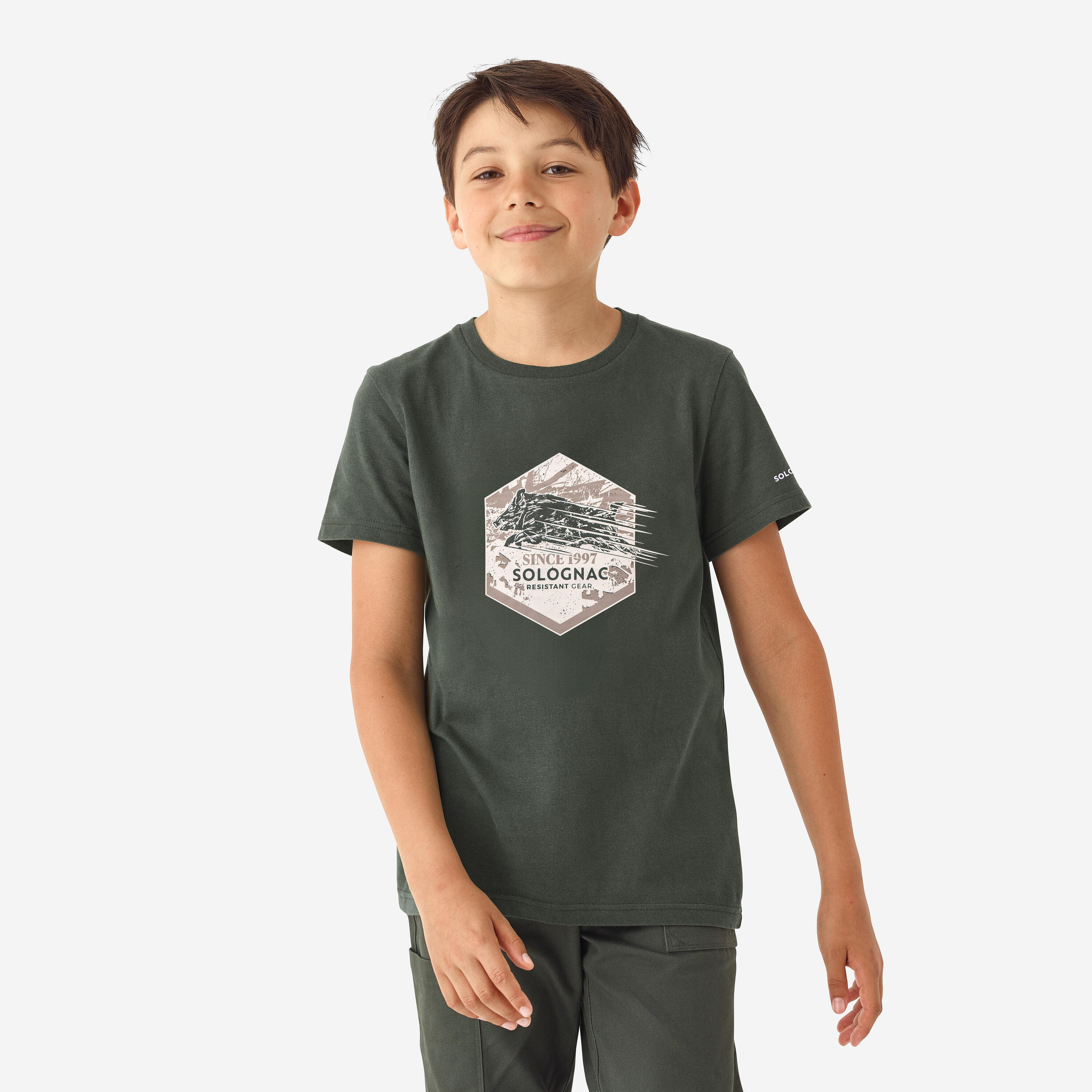 T-Shirt Kinder Wildschwein grün  2/3