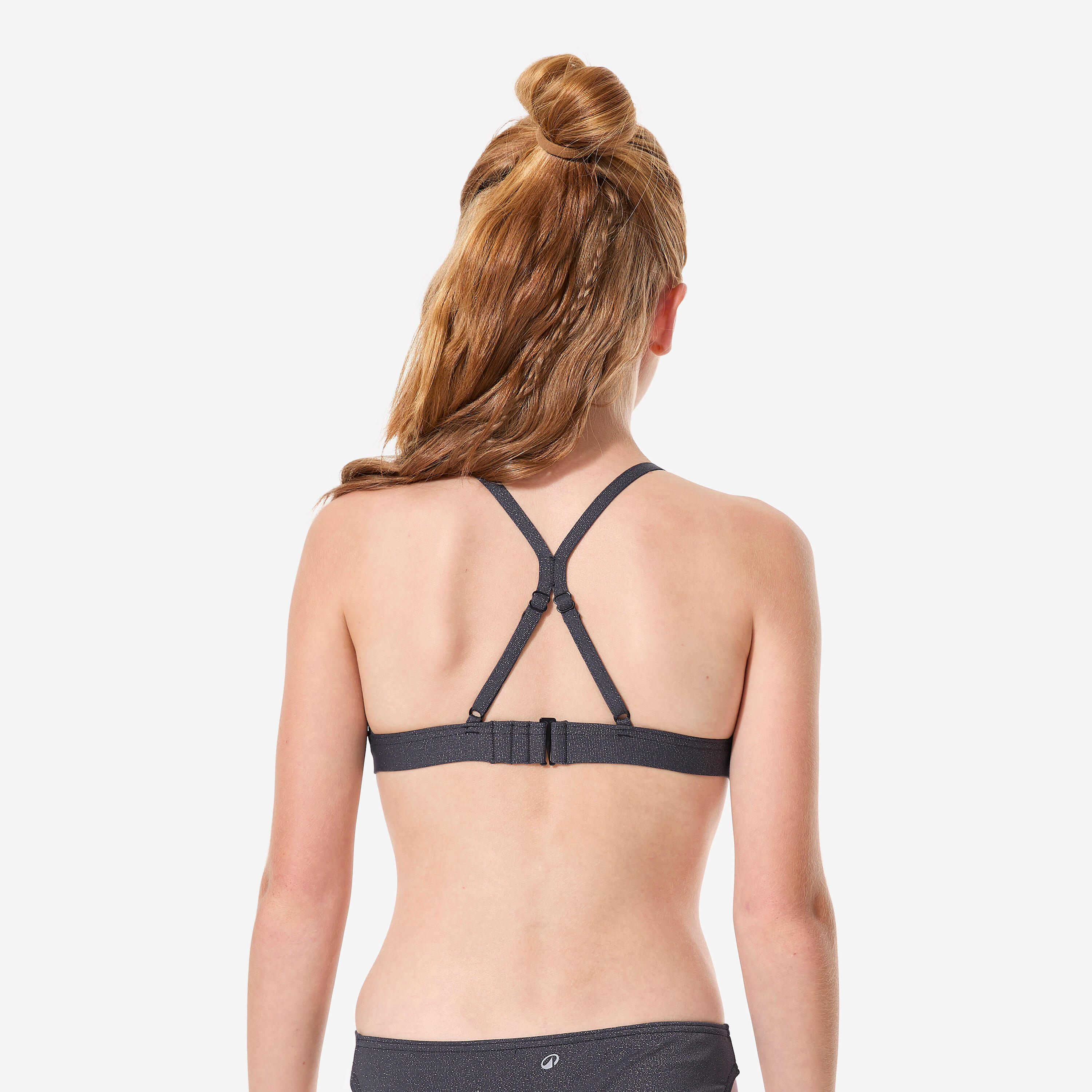 Verstelbaar bikinitopje met gekruiste rugbandjes meisjes Lizy zwart 2/6