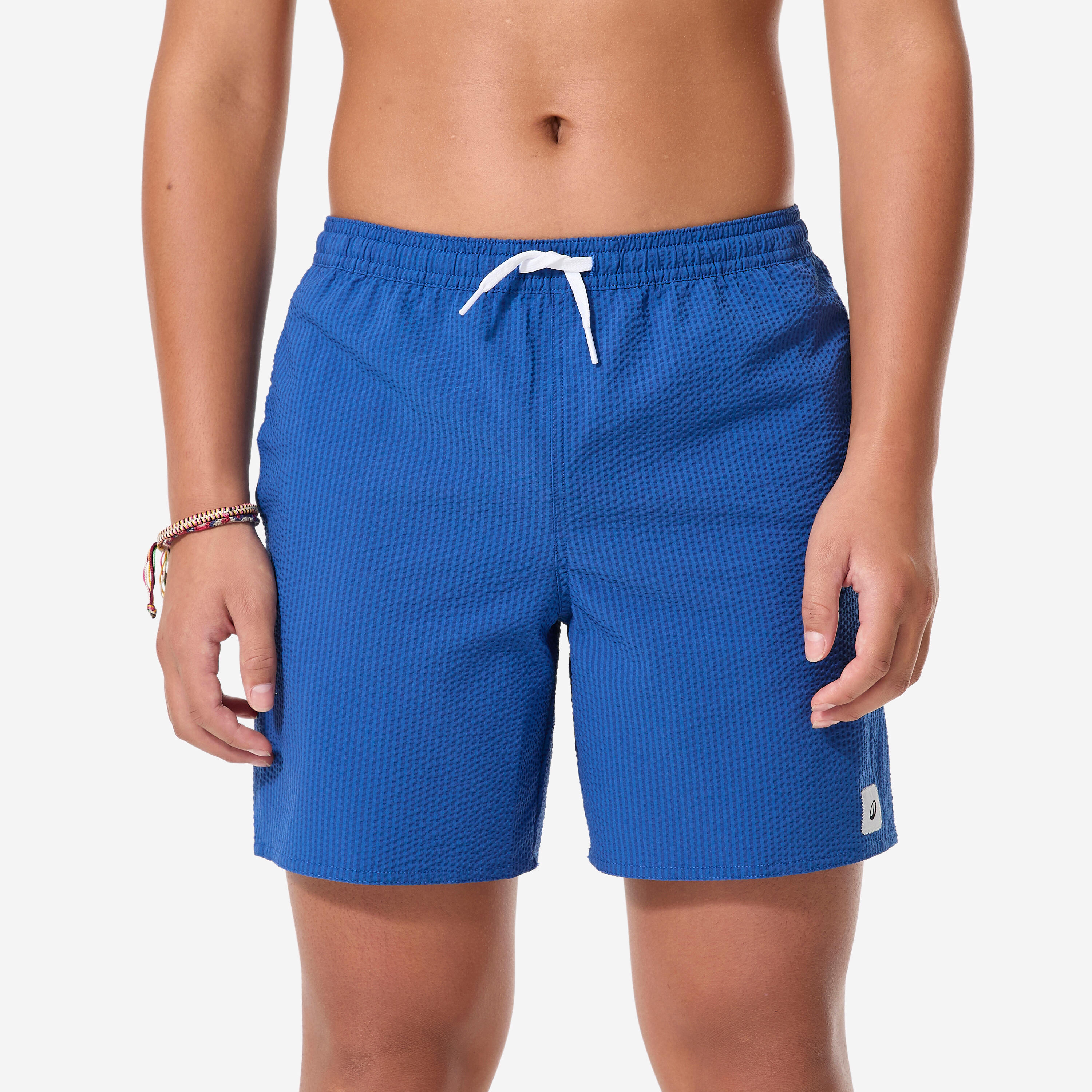 Kids’ surfing swim shorts, 100 Seersucker blue