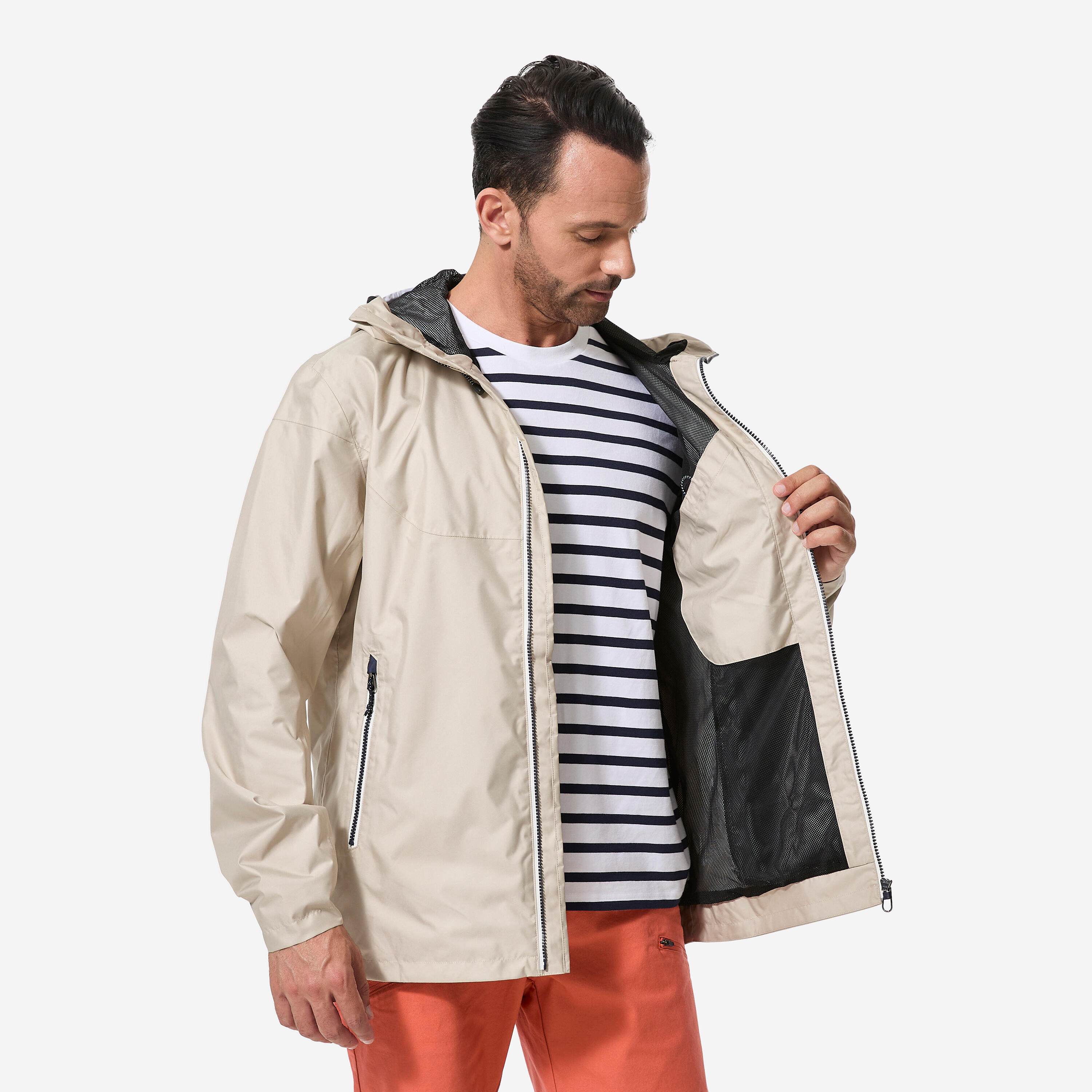 Men's sailing waterproof jacket - rain jacket Sailing 100 beige