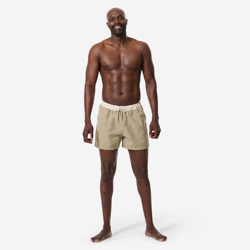 Șort de baie scurt Boardshort surf 15" 100 Géo retro Bej Bărbați