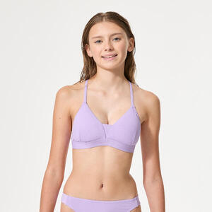 Top Bikini Surf Lizy Niña Violeta Espalda Cruzada Ajustable Lúrex