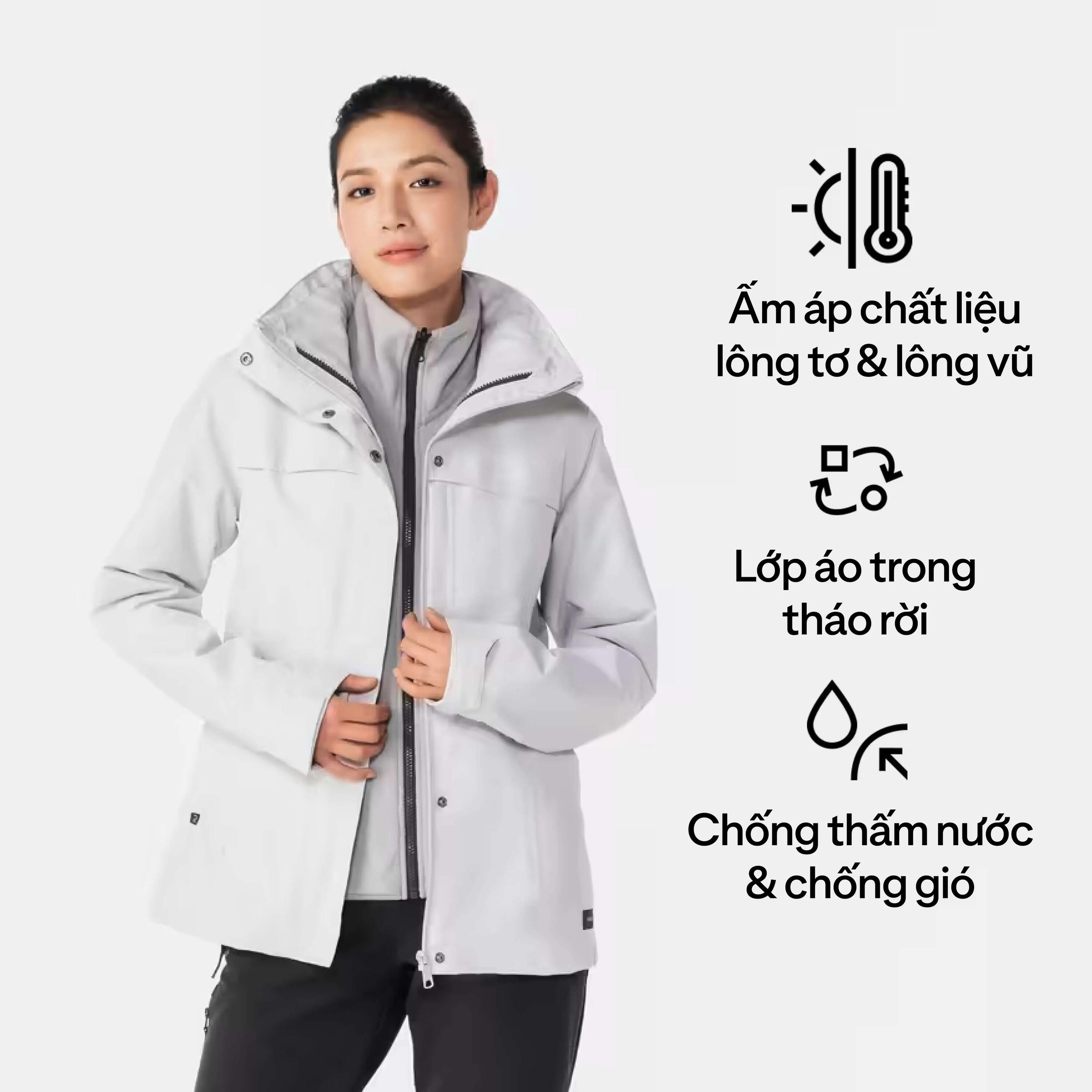 Chamarra 3 en 1 impermeable trekking viaje - Travel 100 0 °C - mujer  7/19