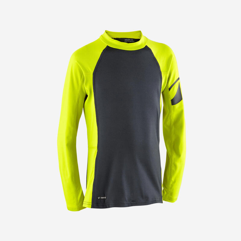 Çocuk Slim Fit Uzun Kollu UV Korumalı Tişört - Yeşil/Gri - 500