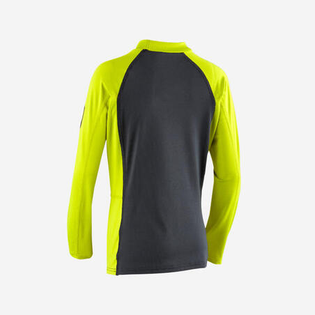 Футболка сонцезахисна дитяча 500 з довгими рукавами сіра/зелена