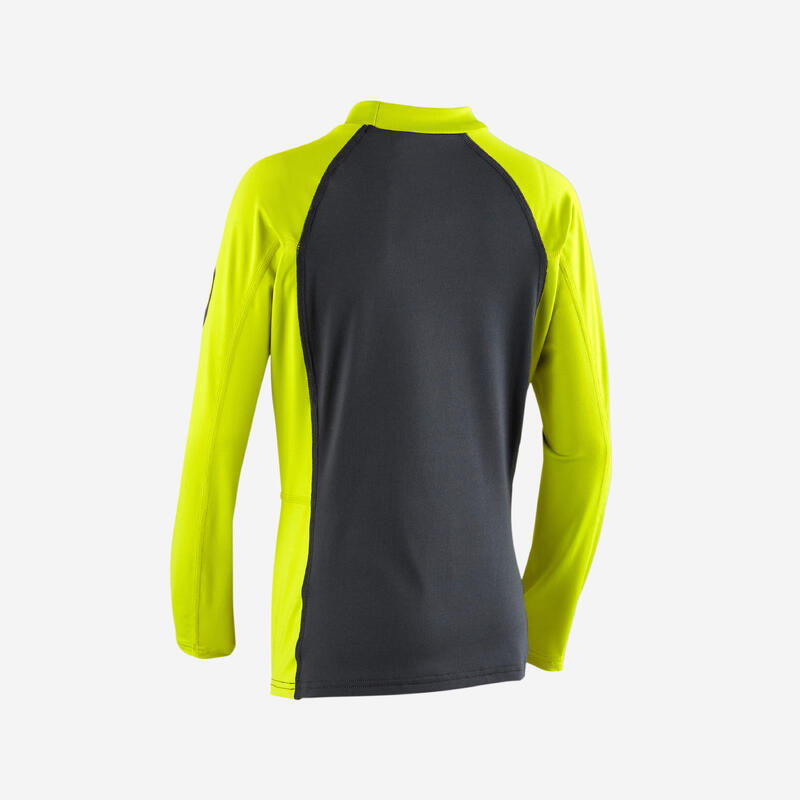 Çocuk Slim Fit Uzun Kollu UV Korumalı Tişört - Yeşil/Gri - 500