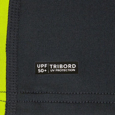 Футболка сонцезахисна дитяча 500 з довгими рукавами сіра/зелена