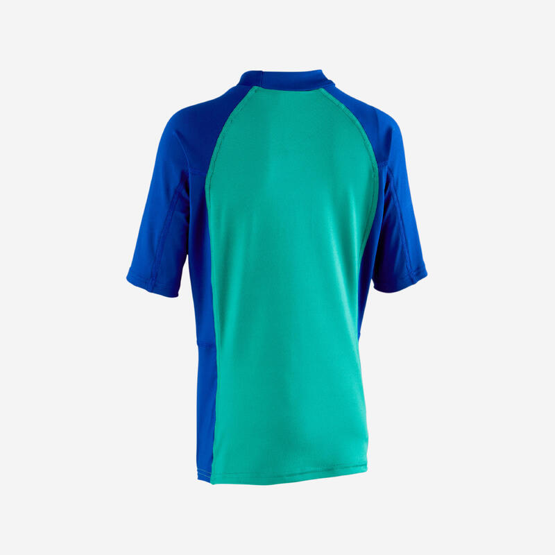 Çocuk Slim Fit Kısa Kollu UV Korumalı Tişört - Mavi/Yeşil - 500