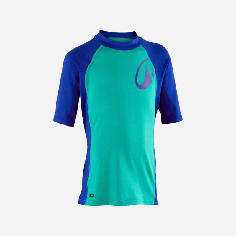 Çocuk Slim Fit Kısa Kollu UV Korumalı Tişört - Mavi/Yeşil - 500