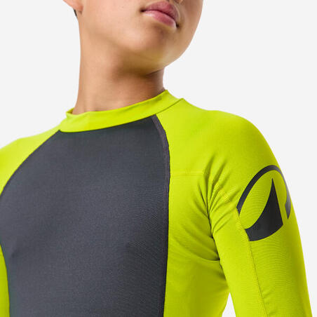 Футболка сонцезахисна дитяча 500 з довгими рукавами сіра/зелена