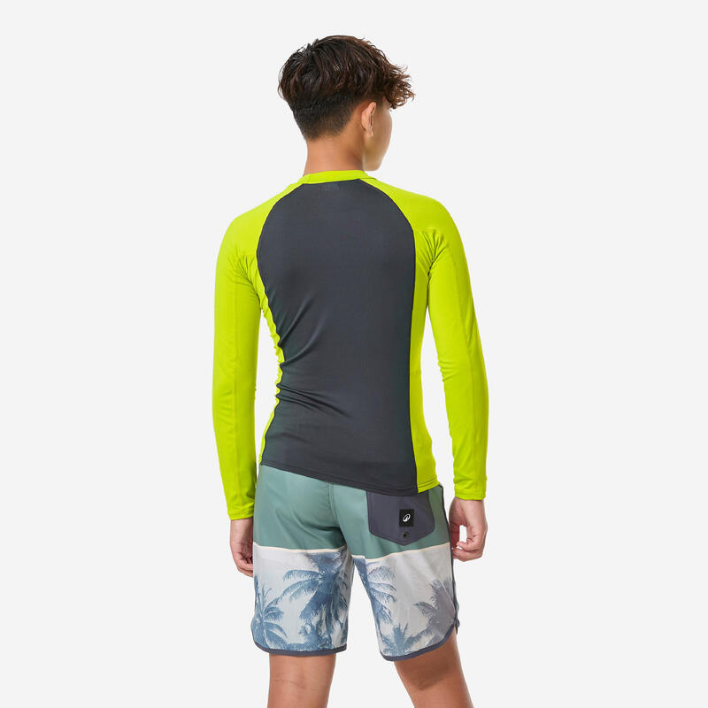 Çocuk Slim Fit Uzun Kollu UV Korumalı Tişört - Yeşil/Gri - 500