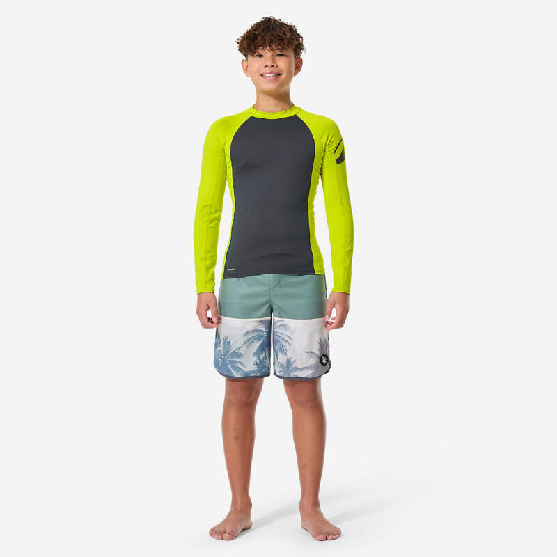 Çocuk Slim Fit Uzun Kollu UV Korumalı Tişört - Yeşil/Gri - 500